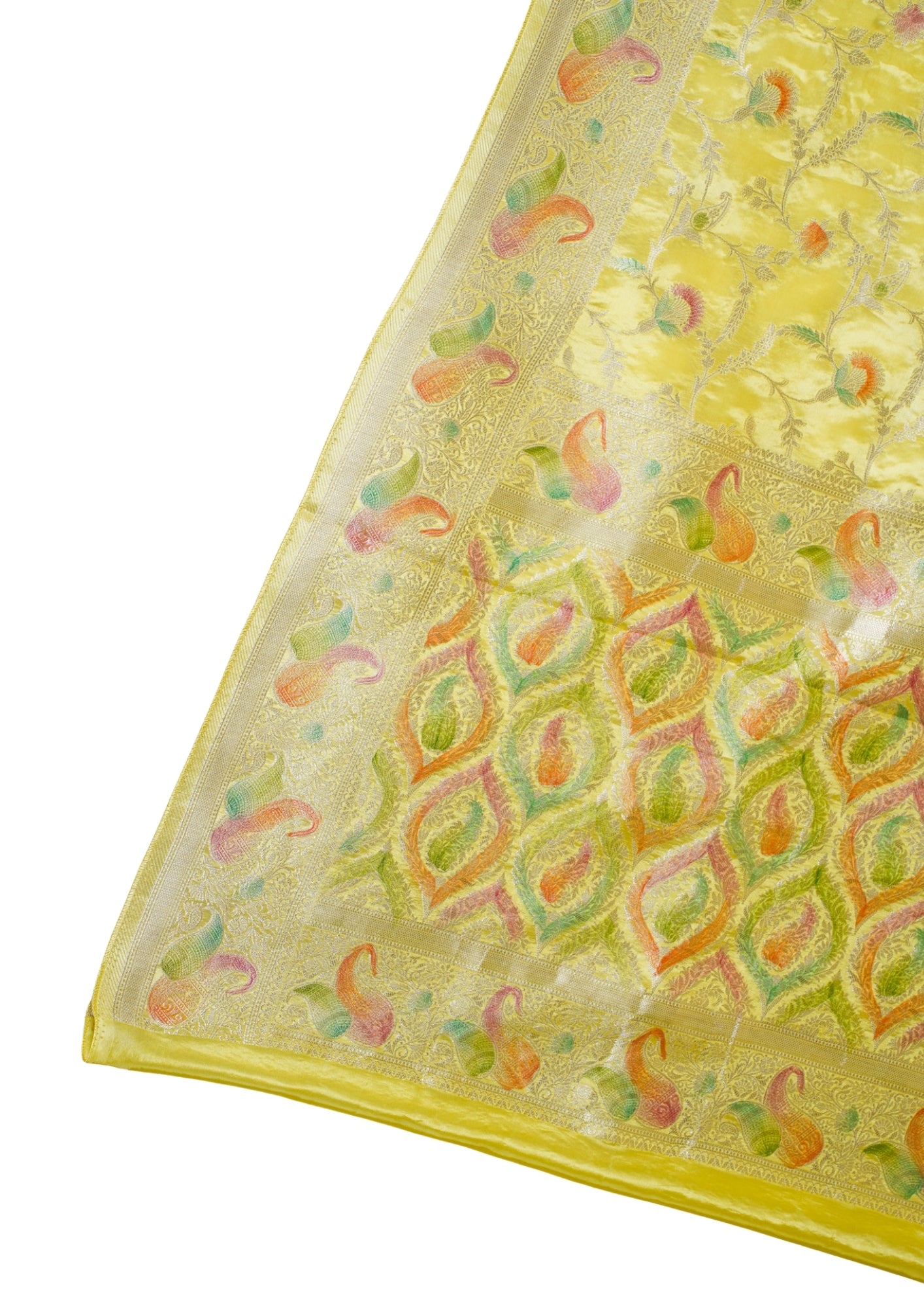 Sunshine Yellow Chinnon Silk Minakari Jaal Saree