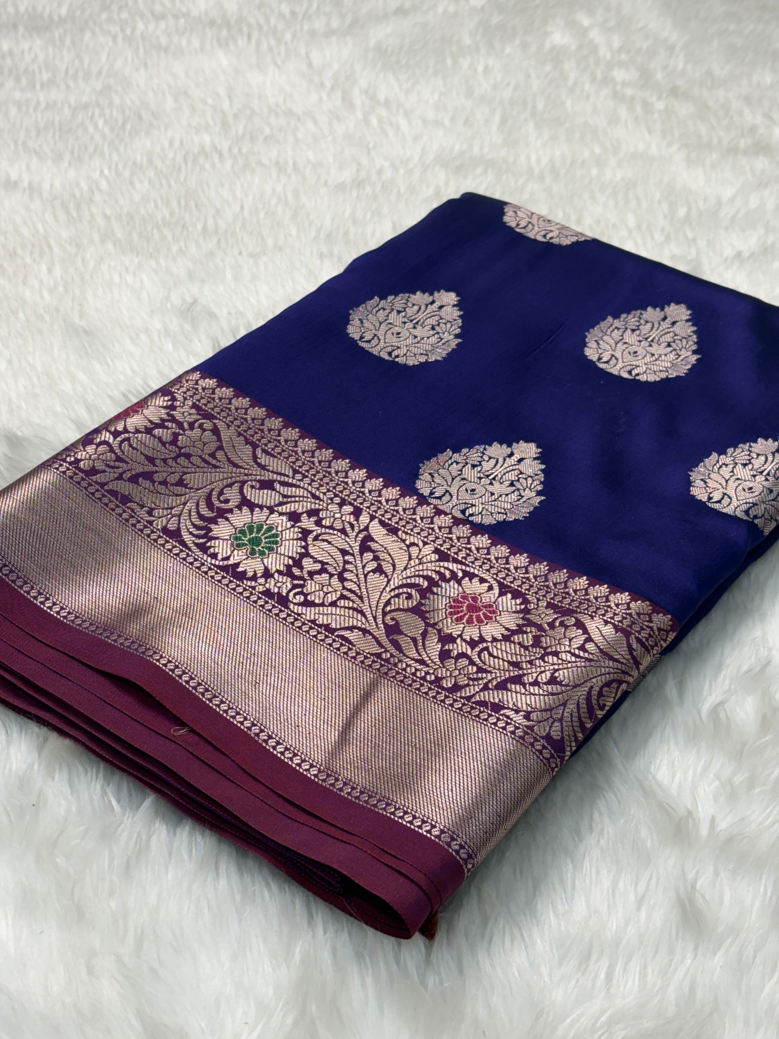 Royal Blue Banarasi Buta Katan Silk Saree with Minakari Border