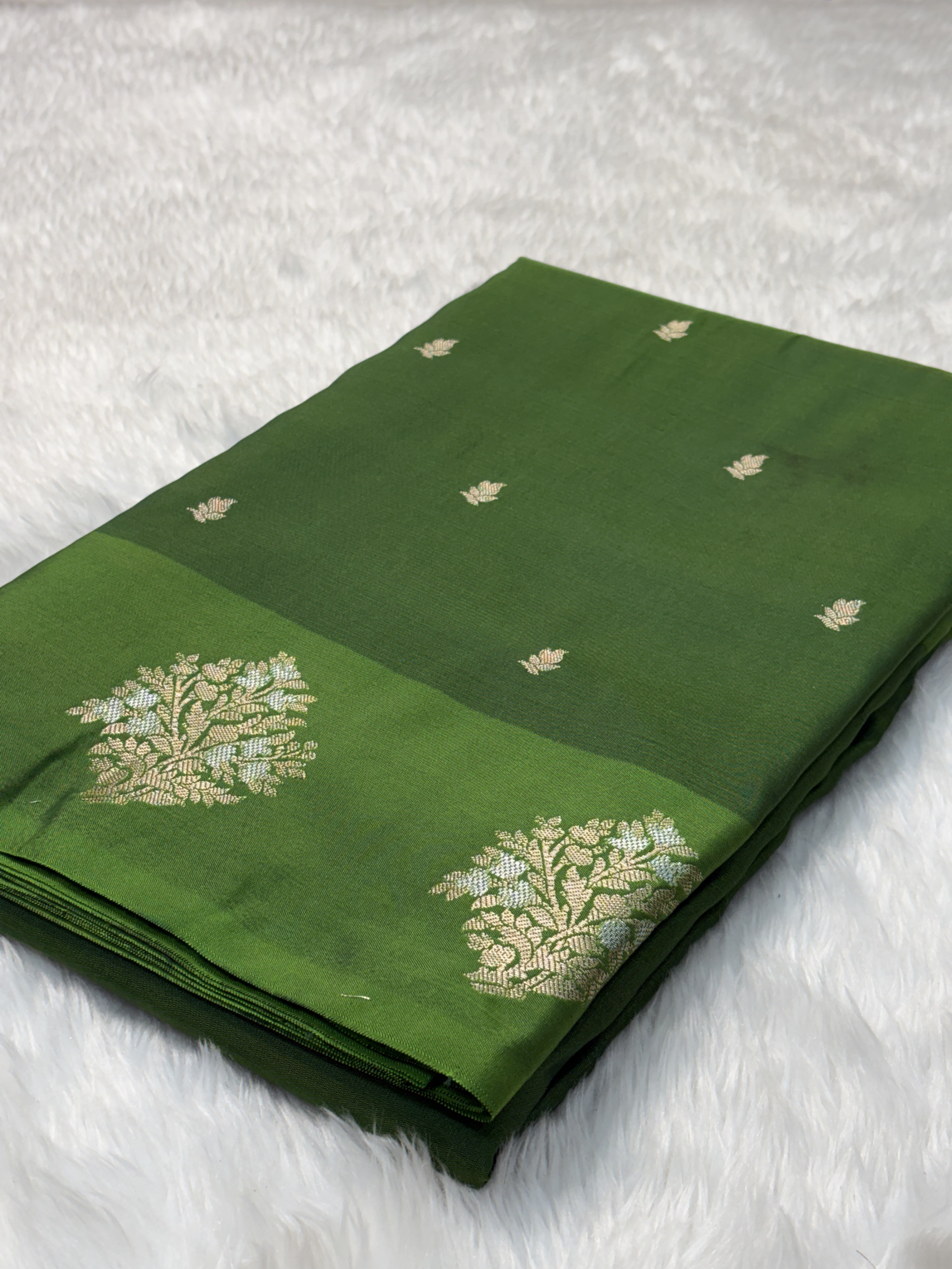 Forest Green Banarasi Katan Silk Saree with Satin Border