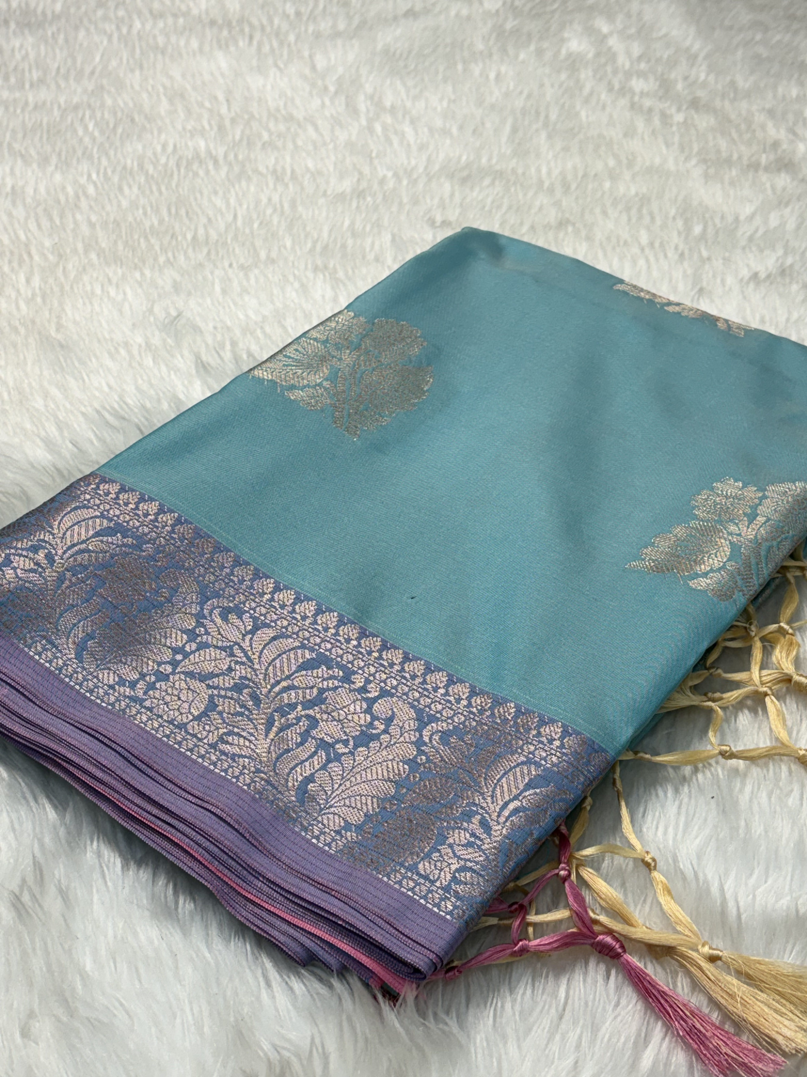 Aqua Mist Blue Soft Banarasi Katan Silk Buta Weaving Saree