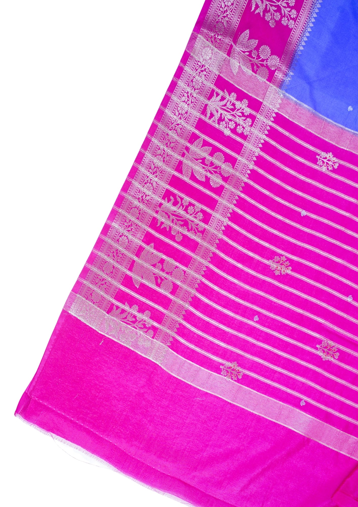 Royal Blue Handloom Banarasi Matka Silk Saree with Magenta Border