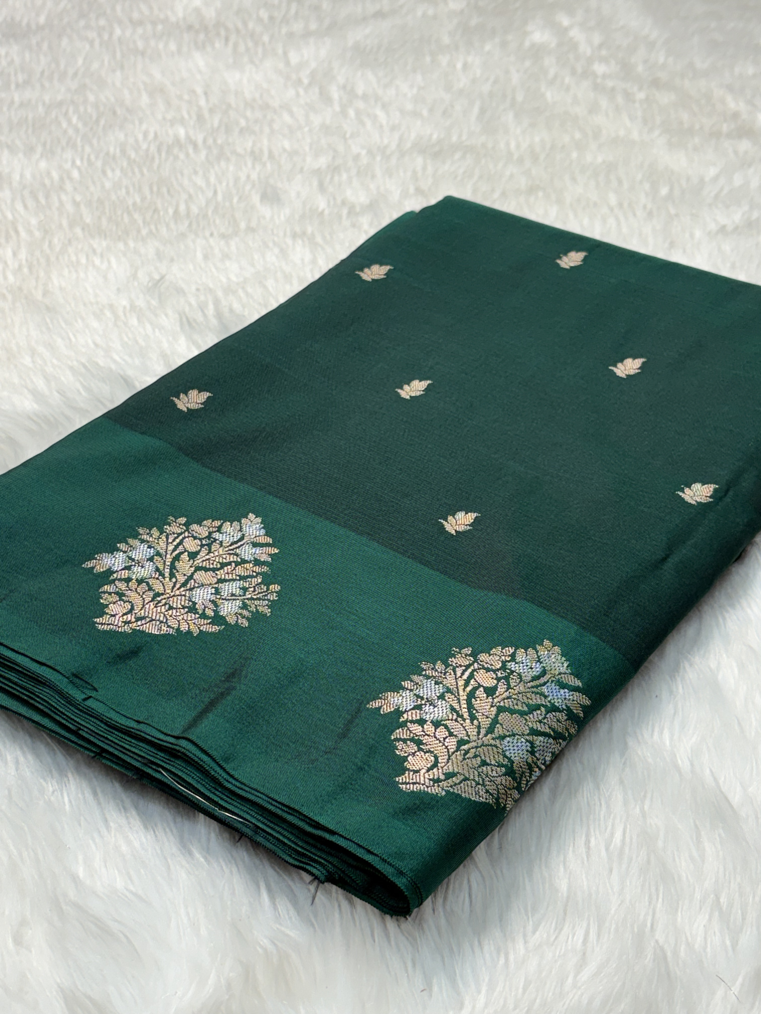 Emerald Teal Green Banarasi Katan Silk Saree with Satin Border