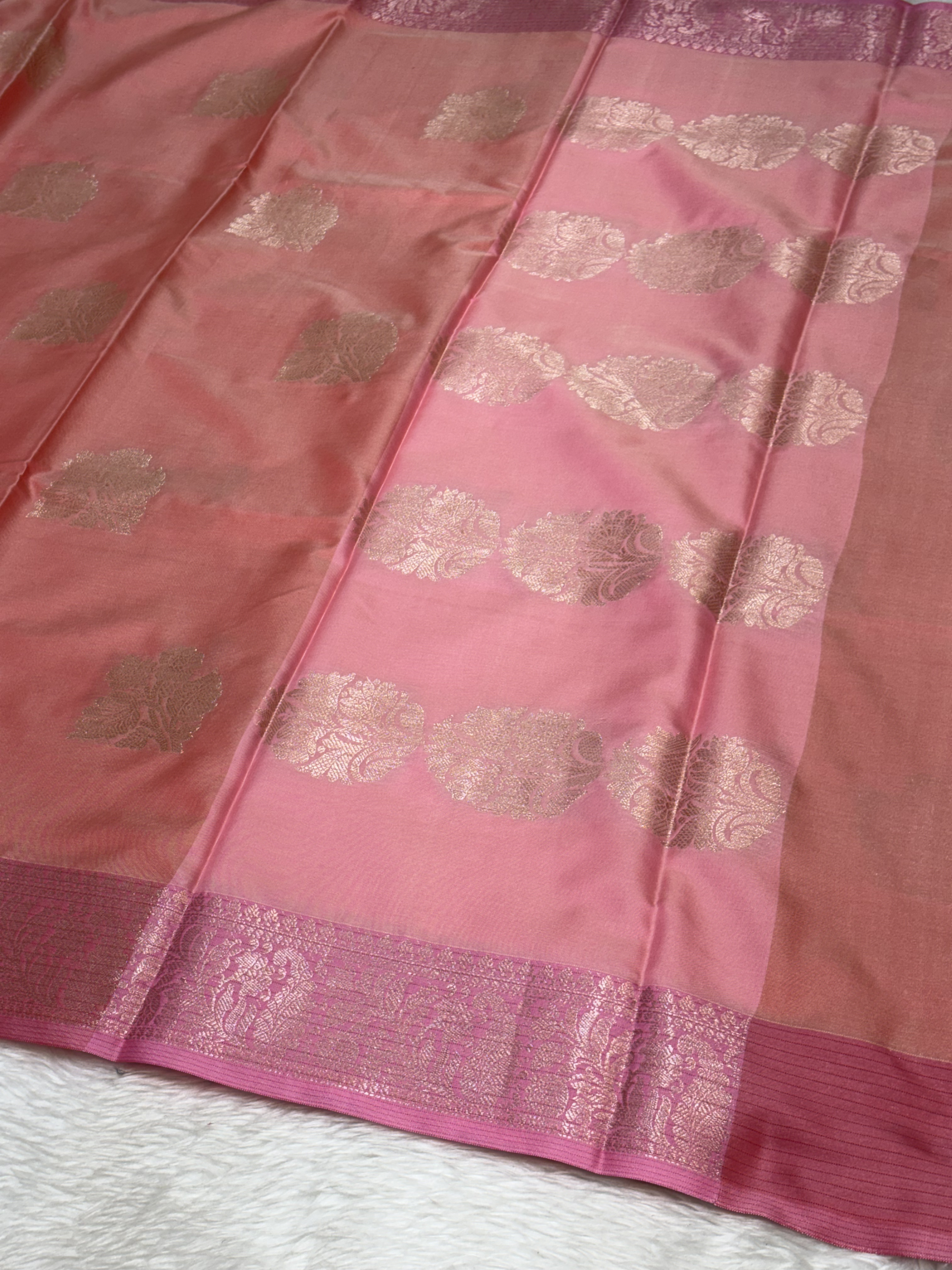 Dusty Rose Pink Soft Banarasi Katan Silk Buta Weaving Saree