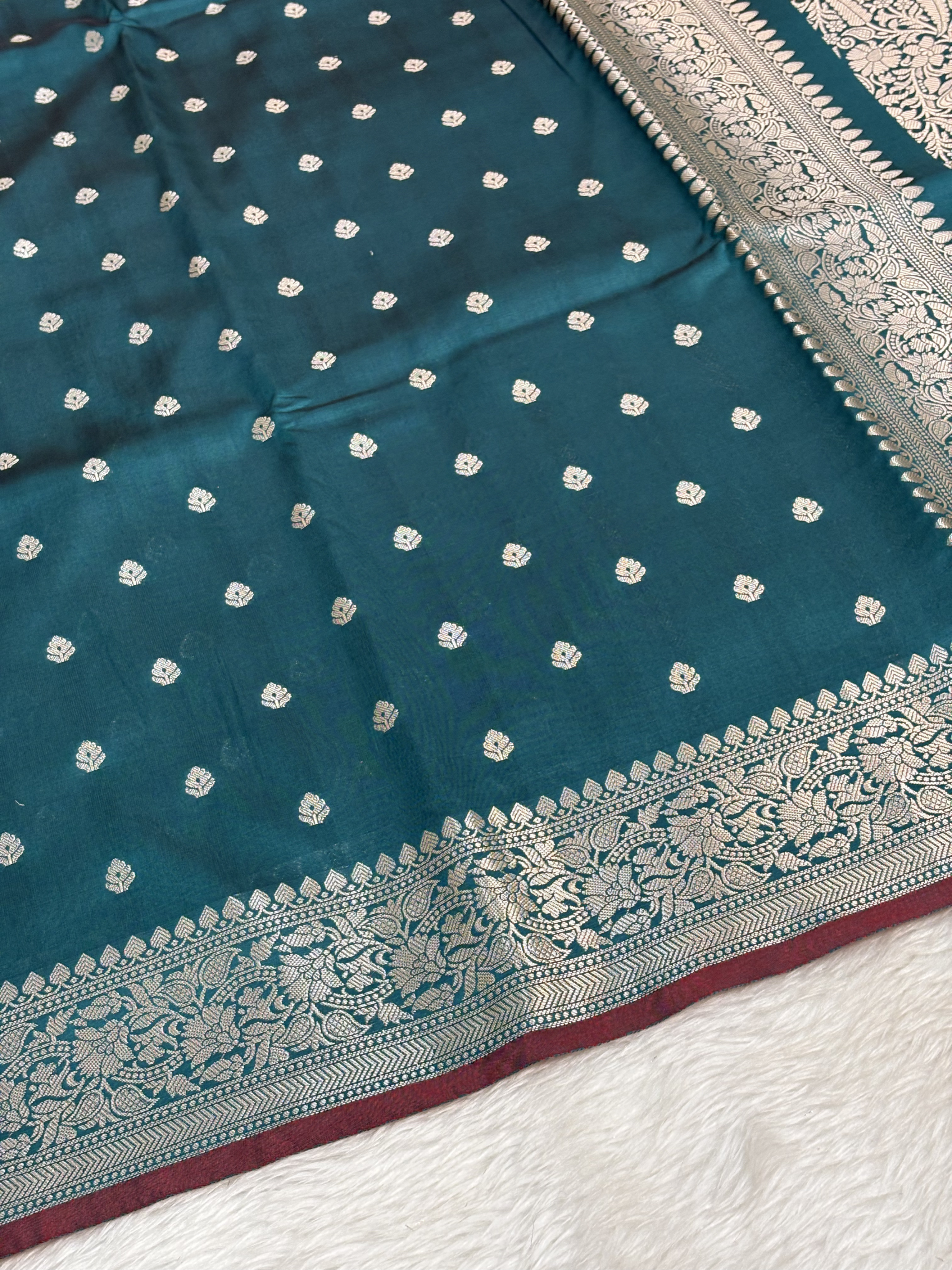 Deep Teal Green Katan Silk Banarasi Buti Saree