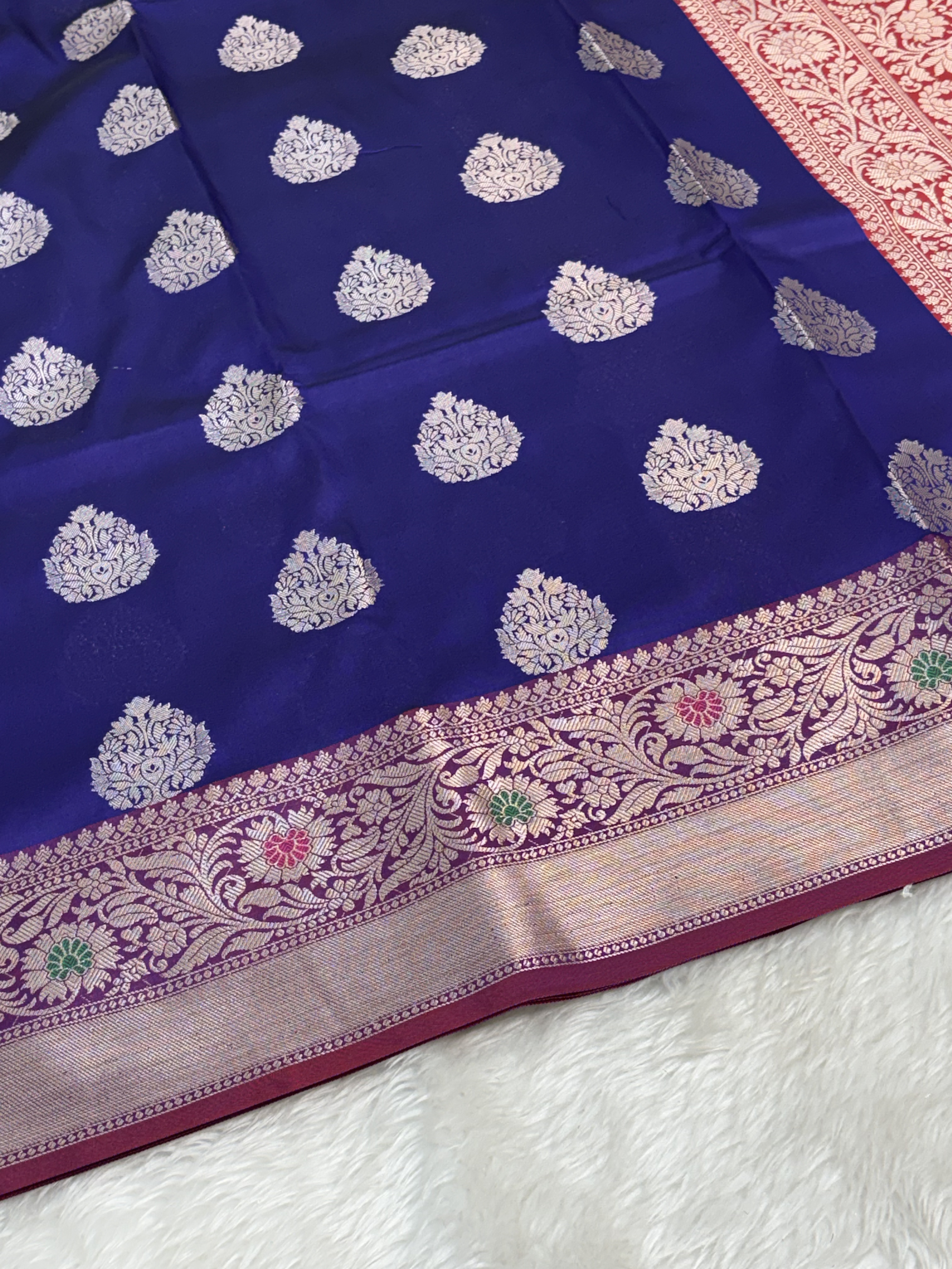 Royal Blue Banarasi Buta Katan Silk Saree with Minakari Border