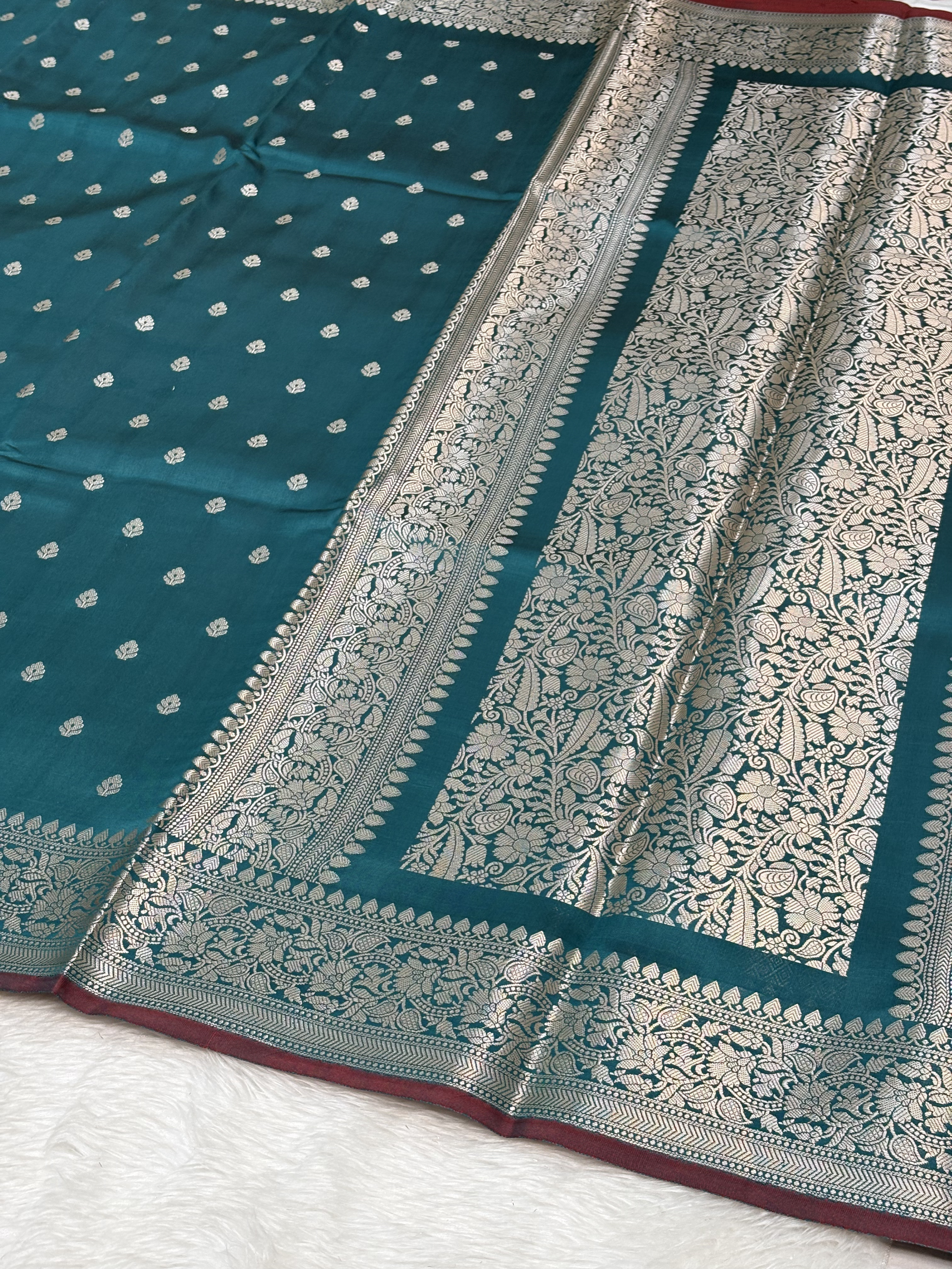 Deep Teal Green Katan Silk Banarasi Buti Saree