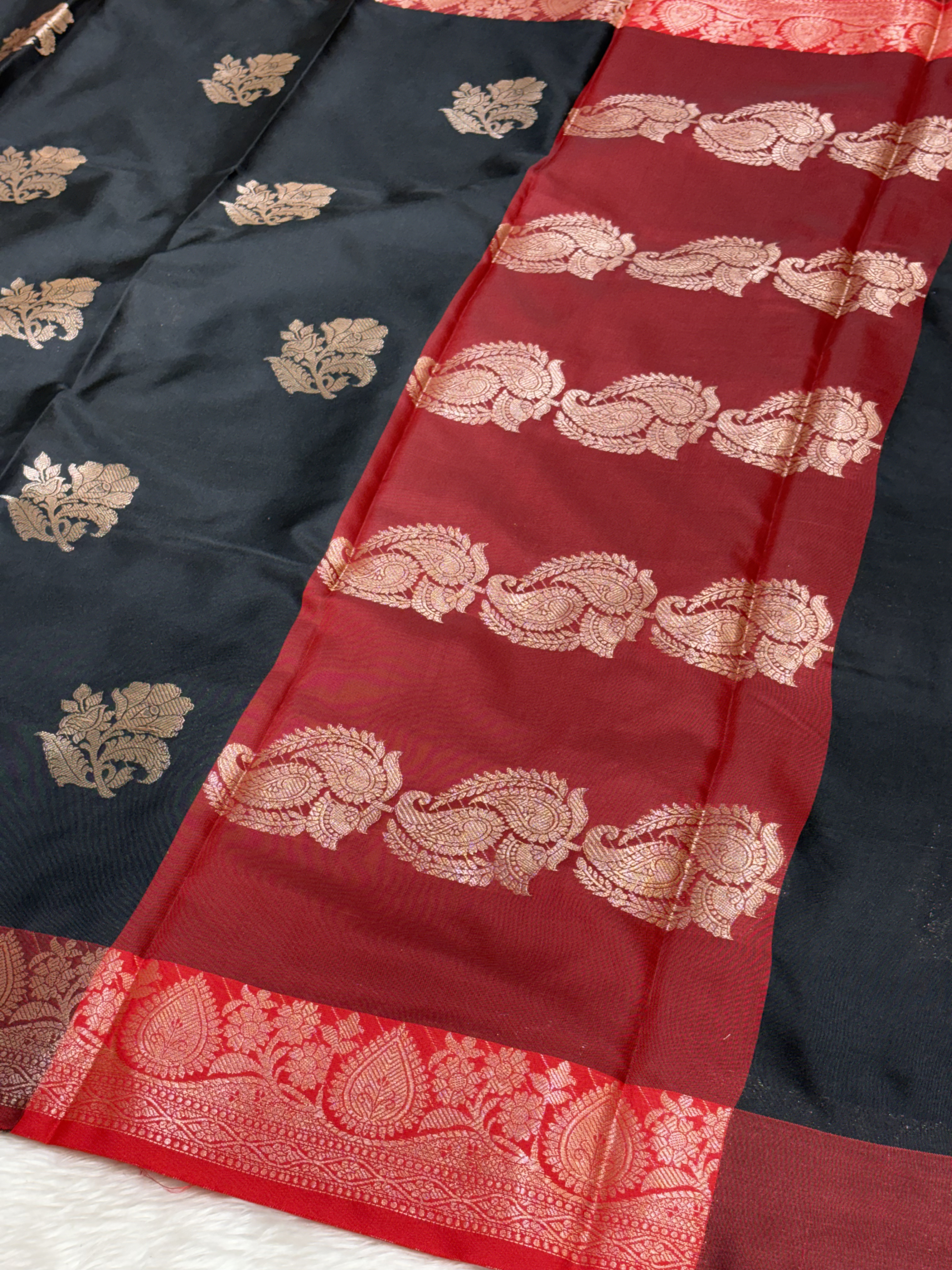 Raven Black Soft Banarasi Katan Silk Buta Saree