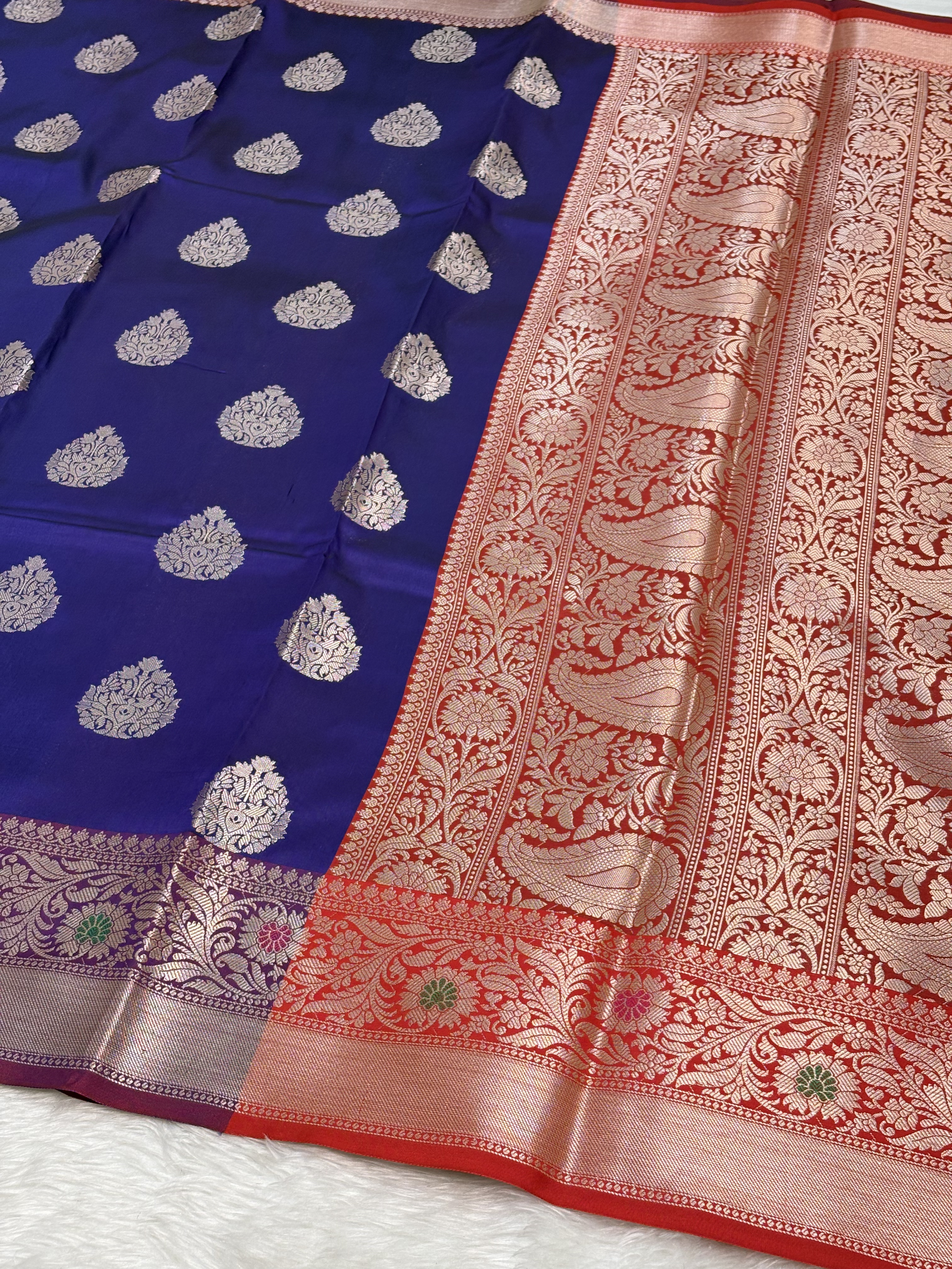 Royal Blue Banarasi Buta Katan Silk Saree with Minakari Border