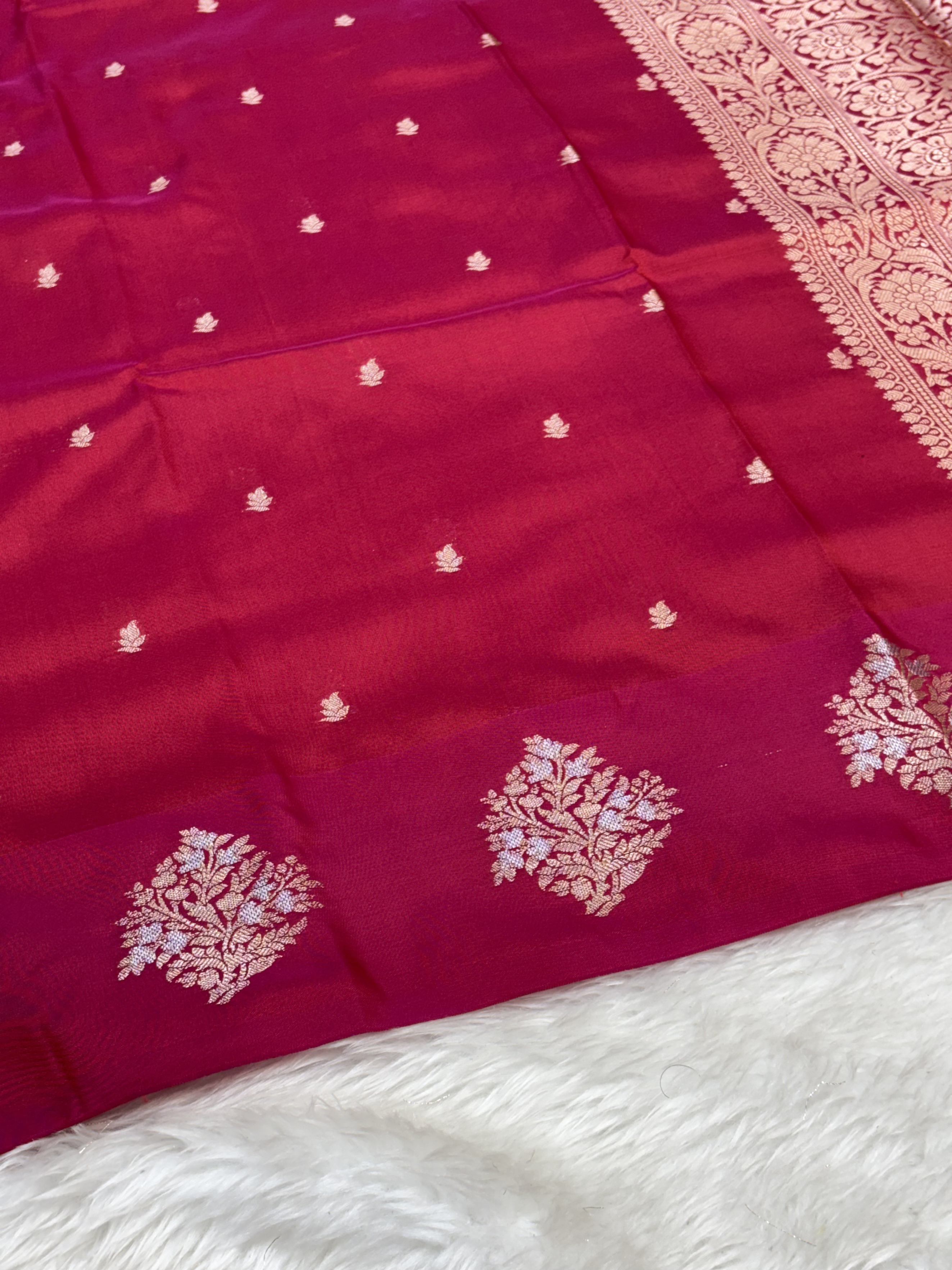 Crimson Red Banarasi Katan Silk Saree with Satin Border