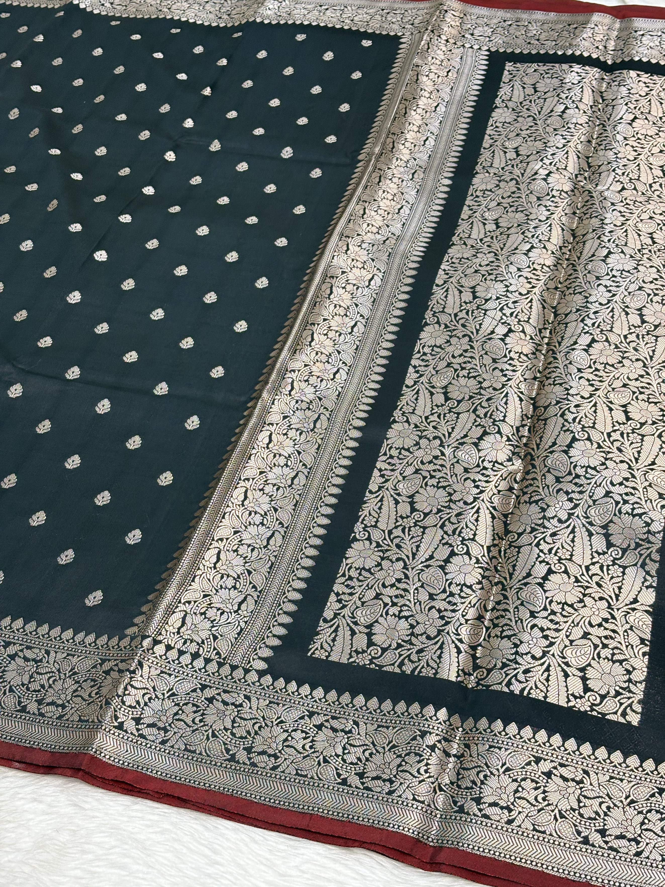 Classic Black Katan Silk Banarasi Buti Saree