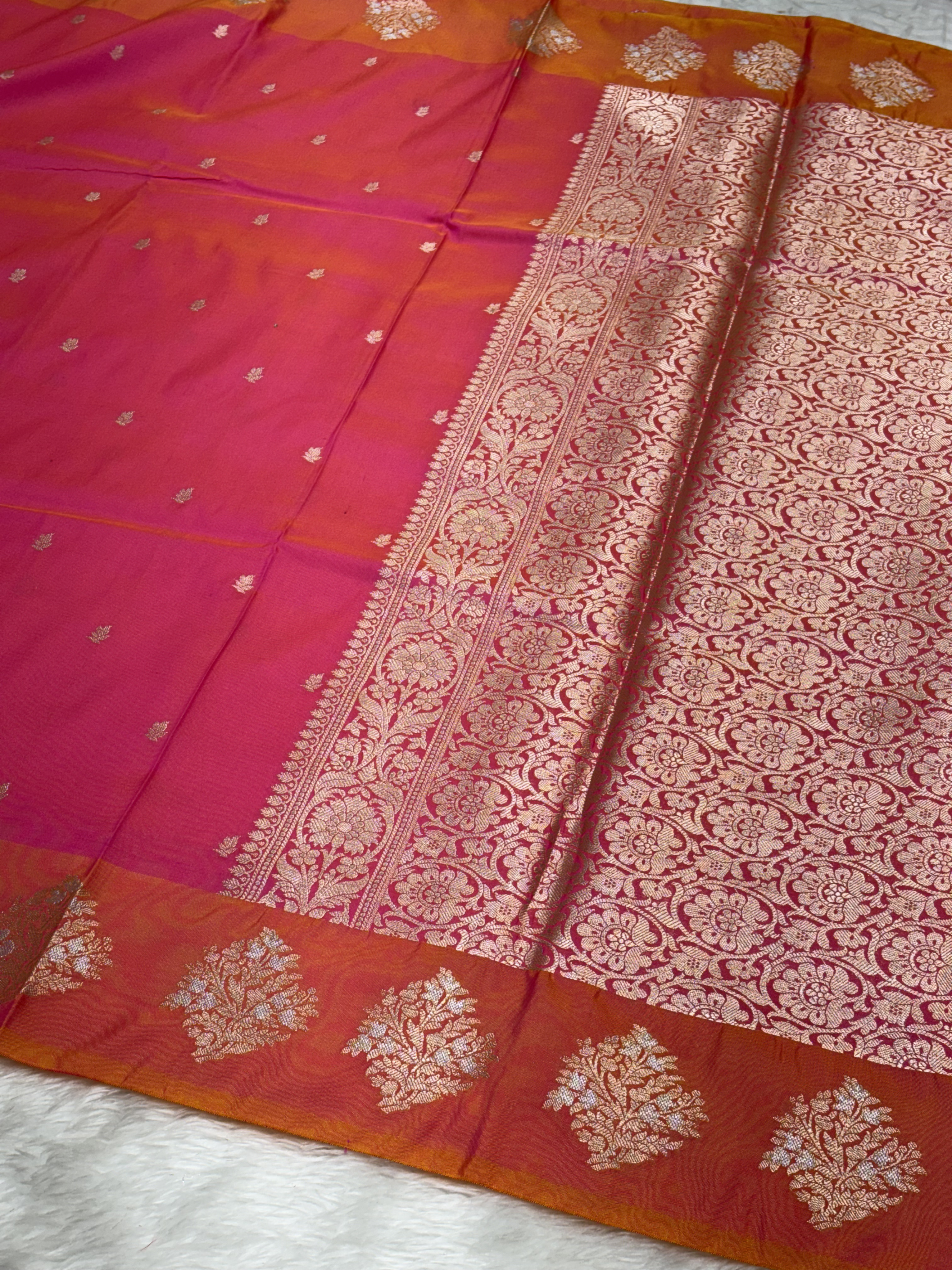Burnt Orange Banarasi Katan Silk Saree with Satin Border