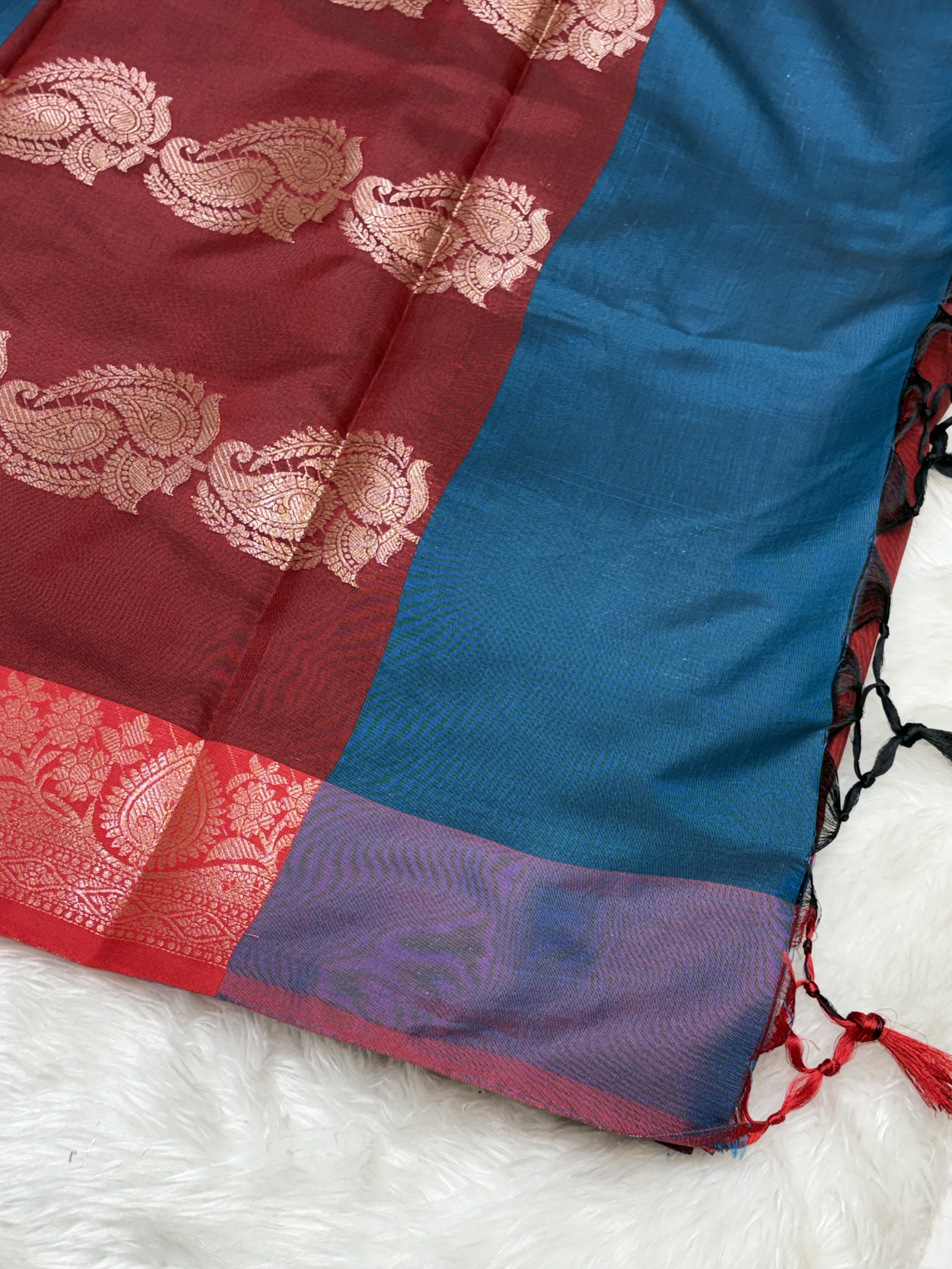 Steel Ocean Blue Soft Banarasi Katan Silk Buta Saree