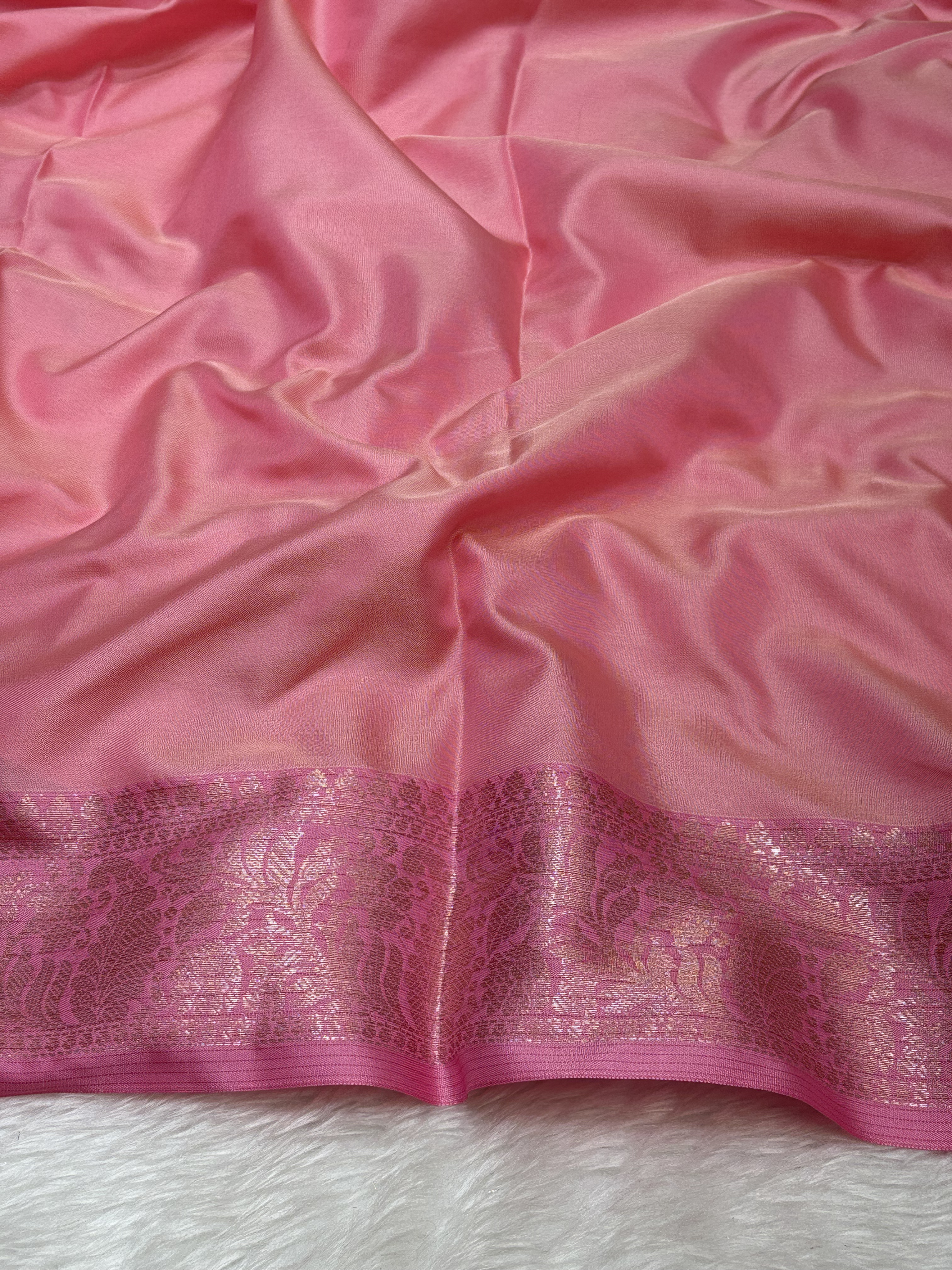 Dusty Rose Pink Soft Banarasi Katan Silk Buta Weaving Saree