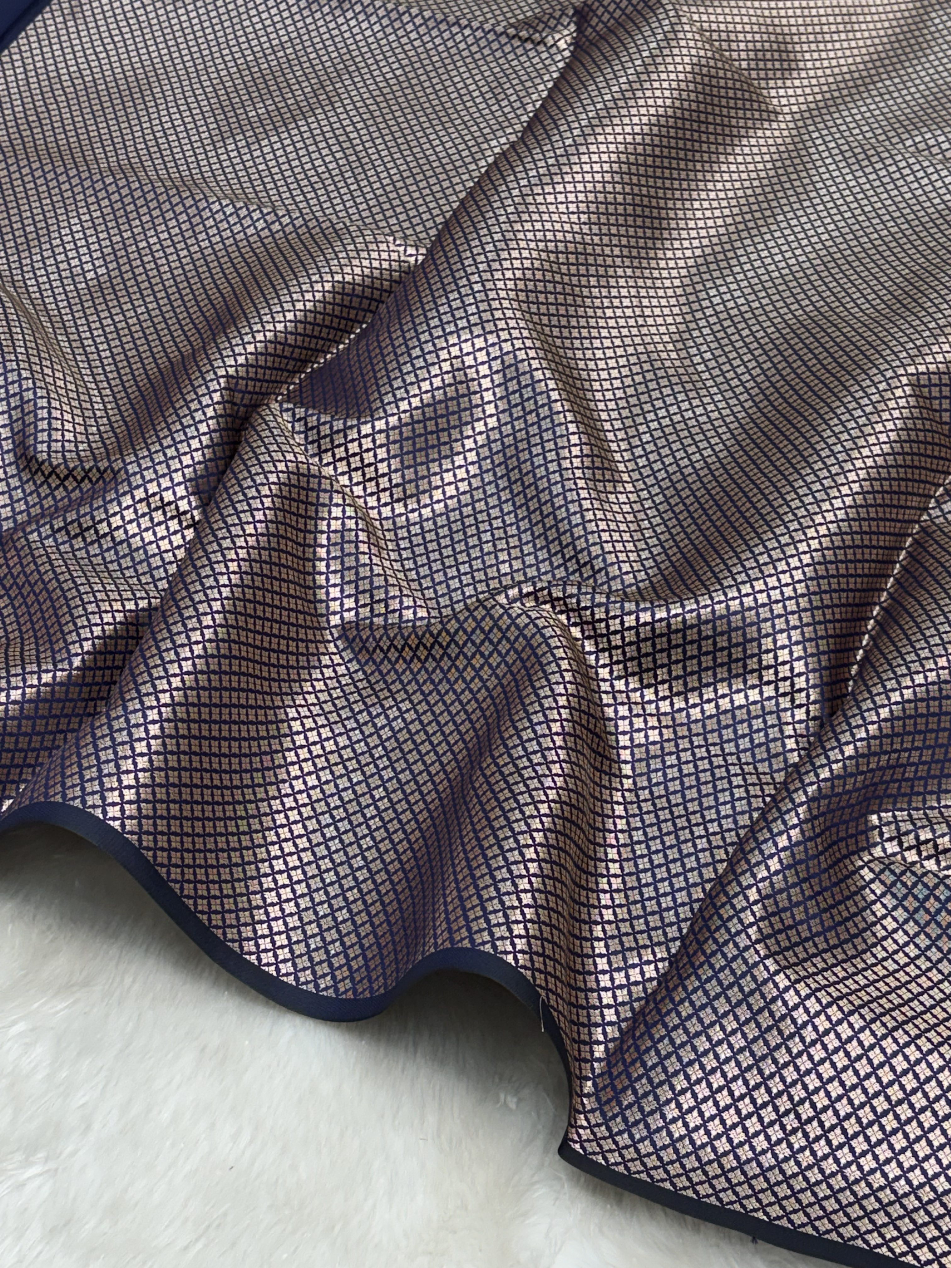Royal Indigo Blue Scallops Border Banarasi Katan Buti Saree