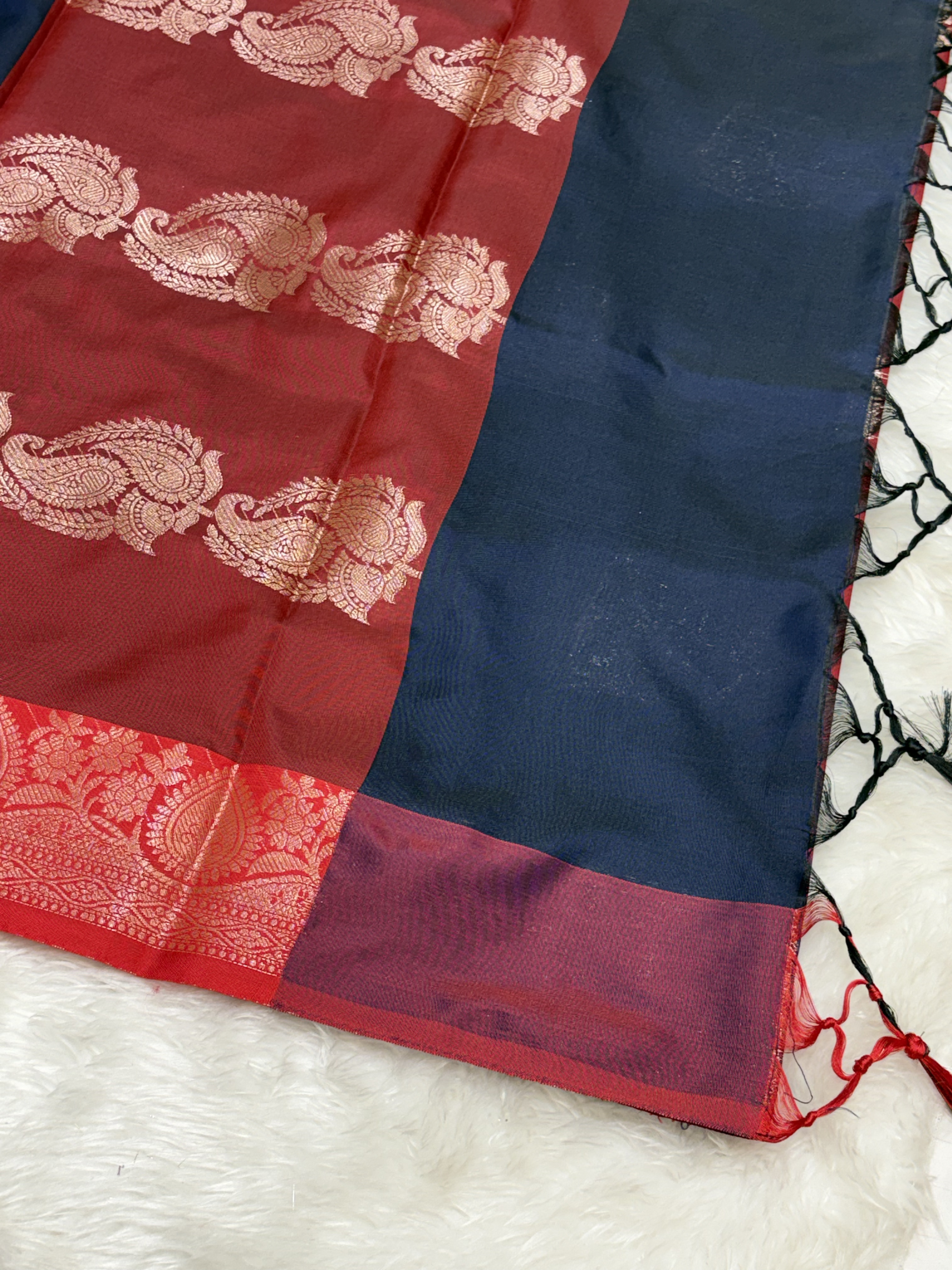 Midnight Navy Blue Soft Banarasi Katan Silk Buta Saree