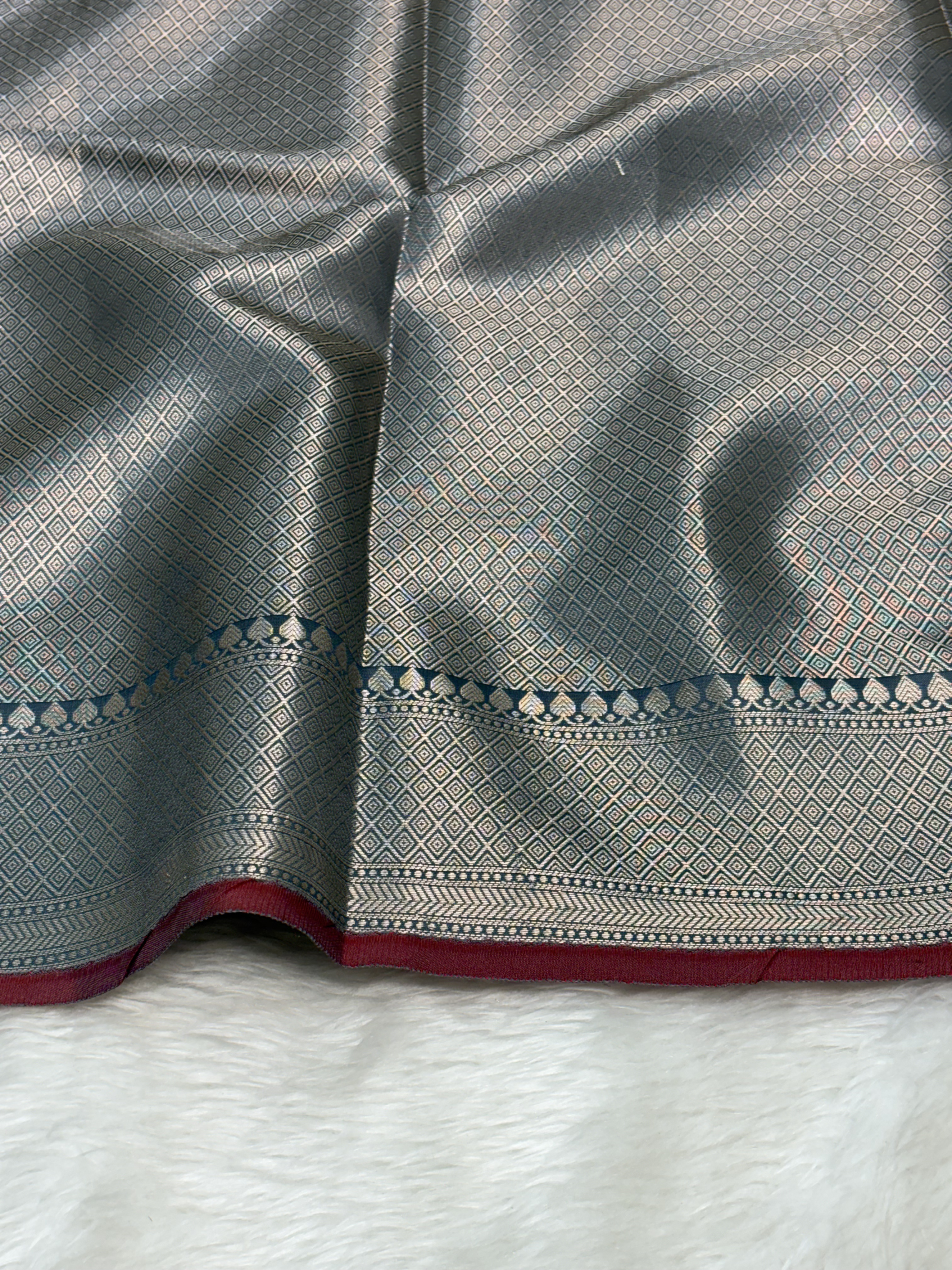 Smoky Slate Blue Katan Silk Banarasi Buti Saree