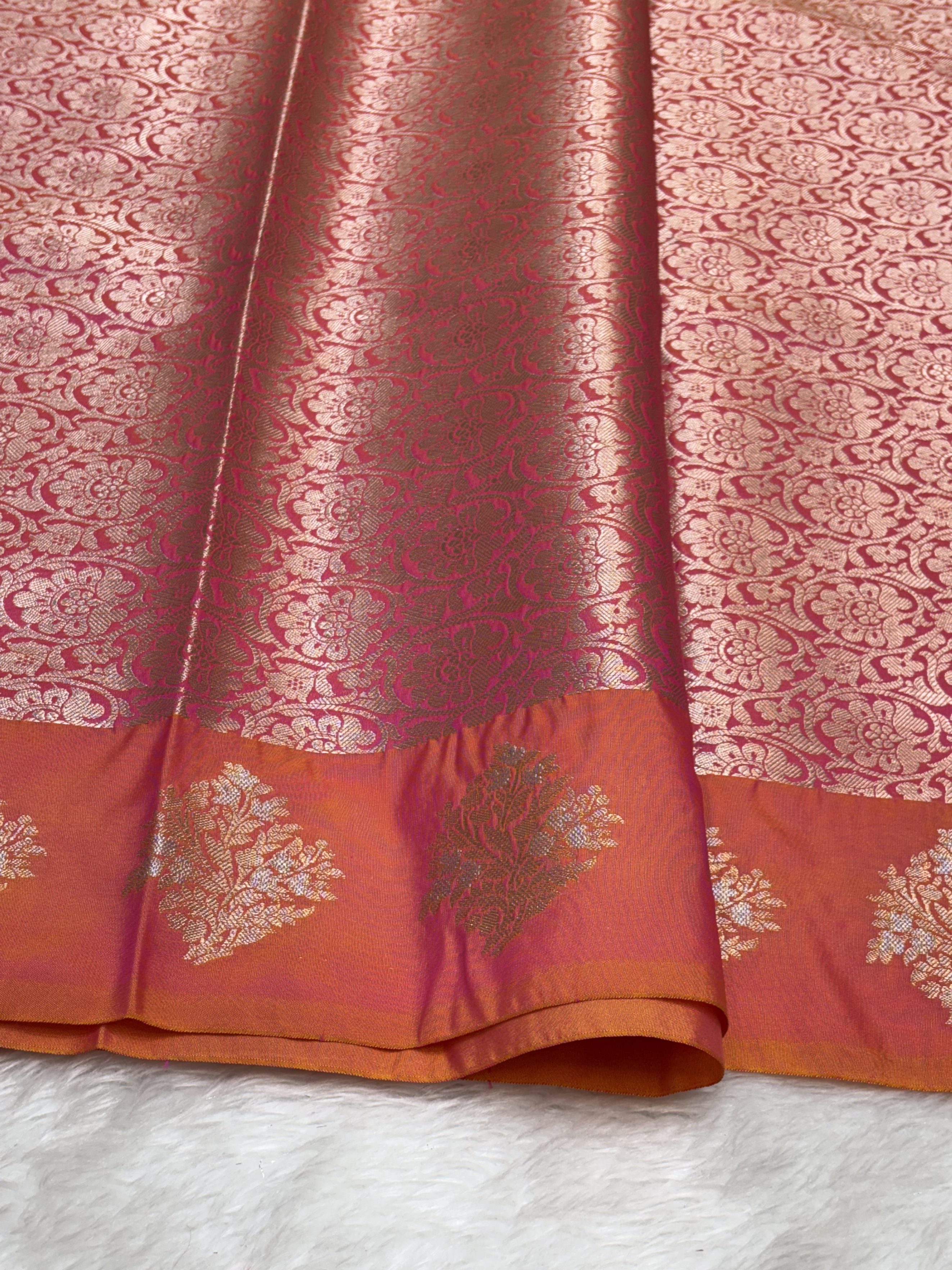 Burnt Orange Banarasi Katan Silk Saree with Satin Border