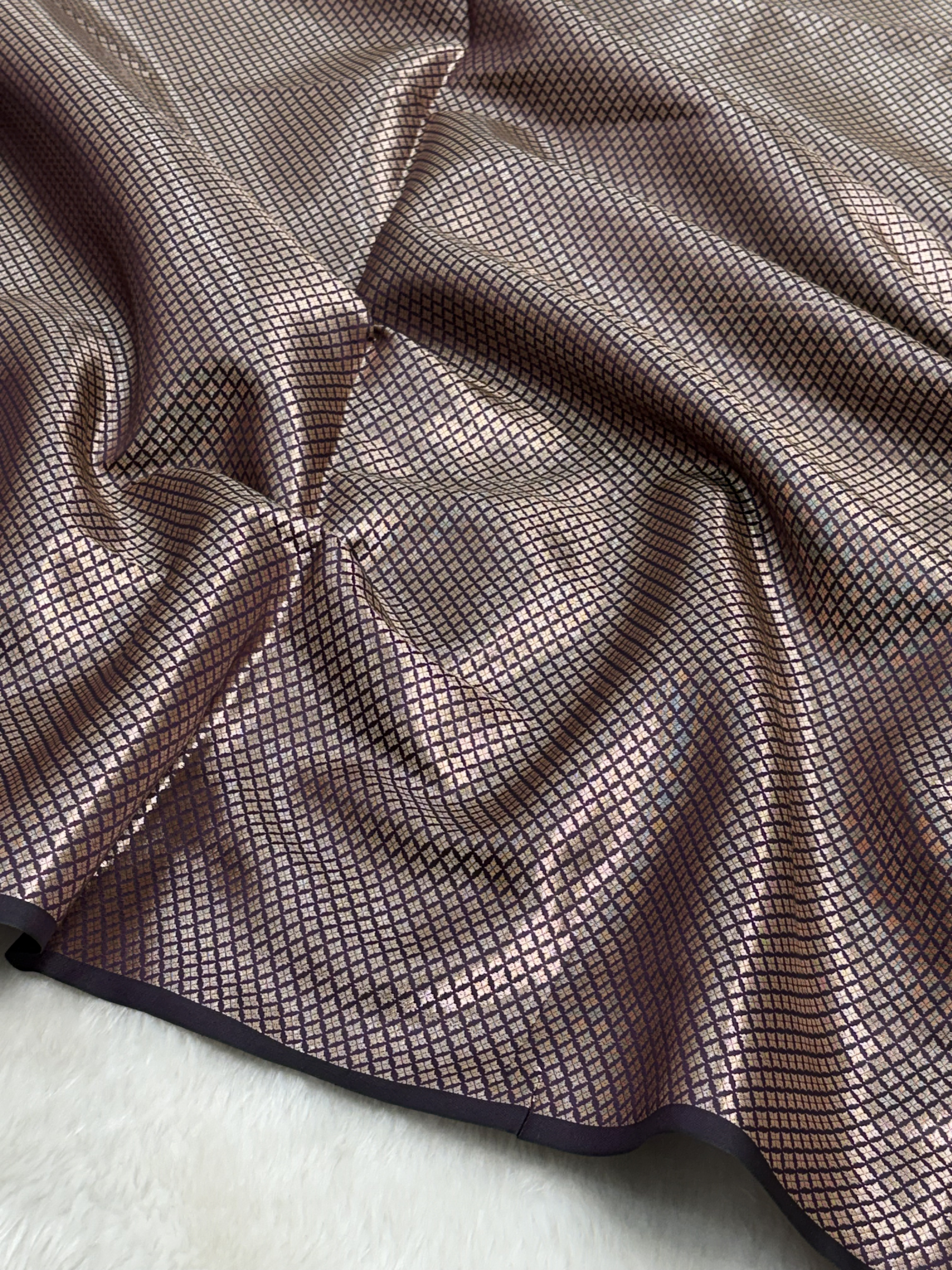 Dark Cocoa Brown Scallops Border Banarasi Katan Buti Saree