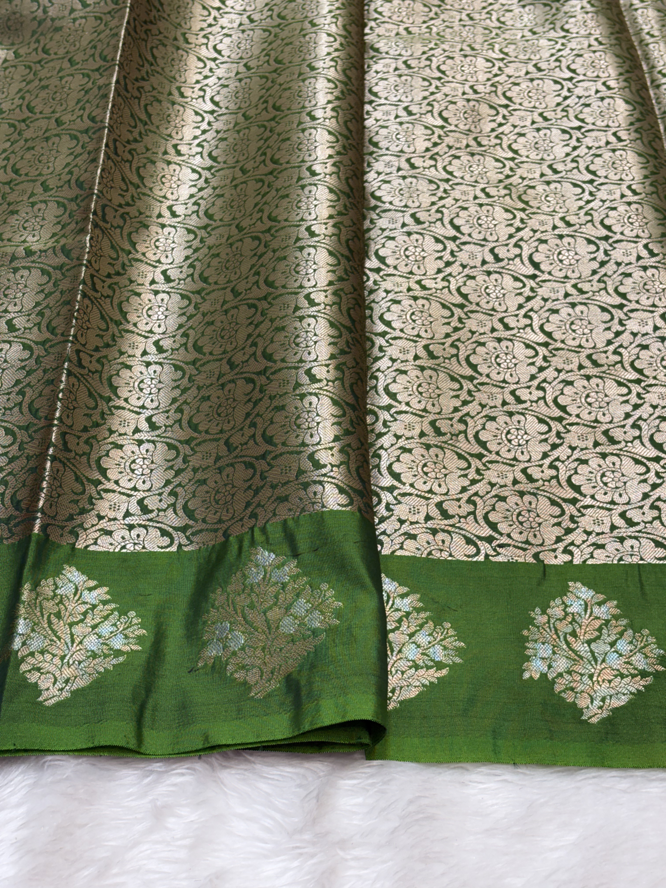 Forest Green Banarasi Katan Silk Saree with Satin Border
