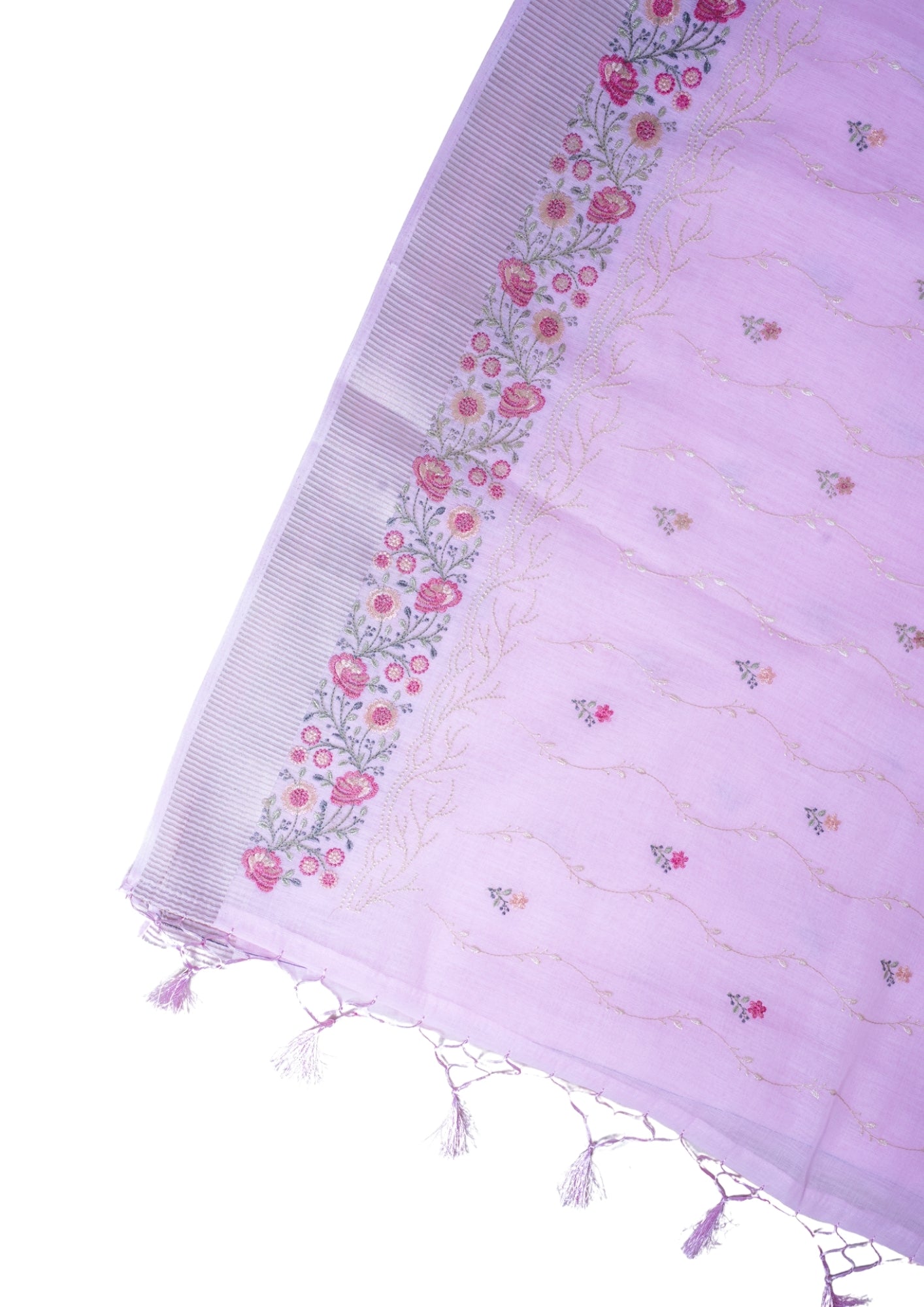 Baby Pink Cotton Saree with Minakari Floral Embroidery