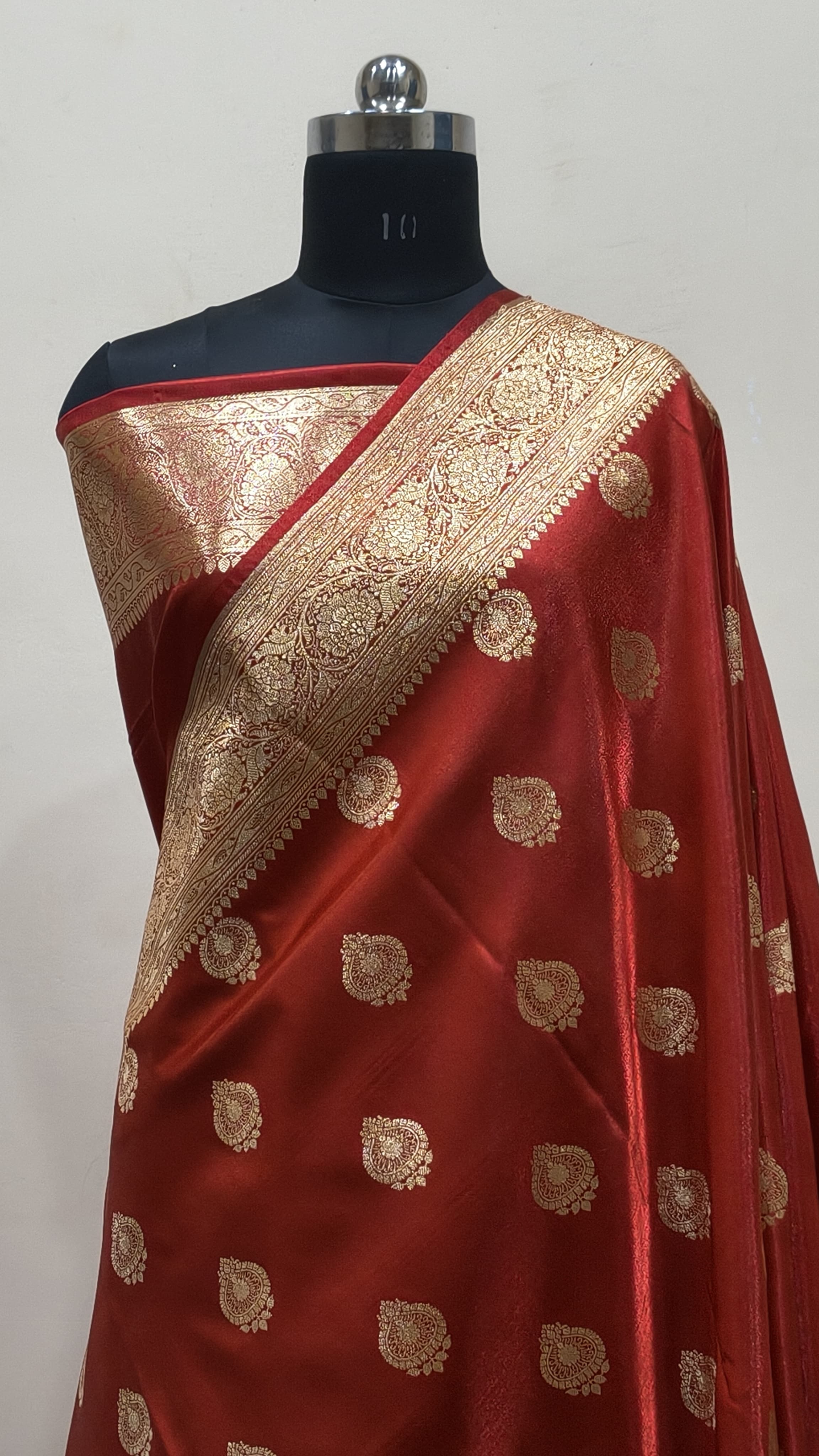 Rust Red Banarasi Satin Silk