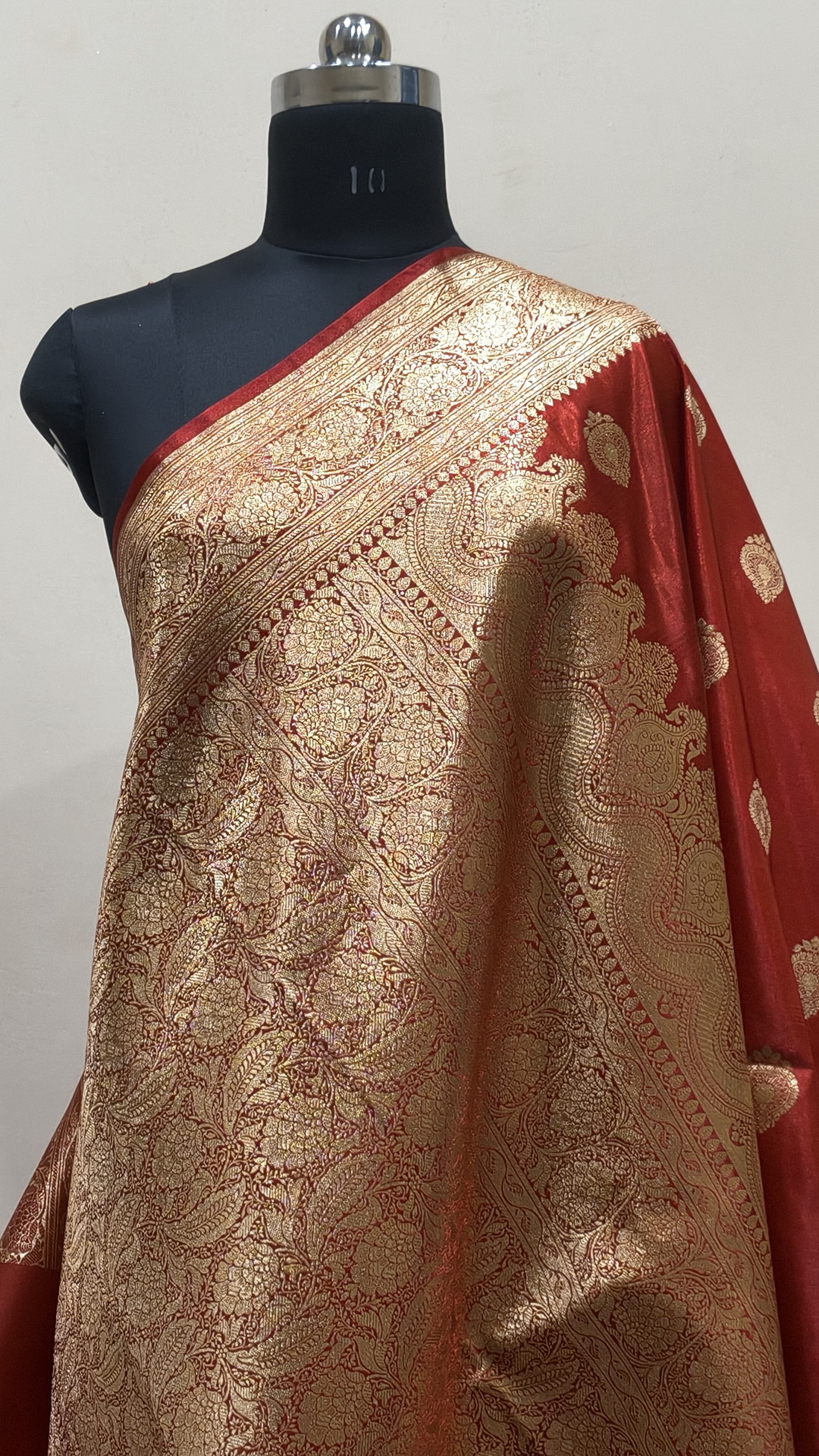 Rust Red Banarasi Satin Silk