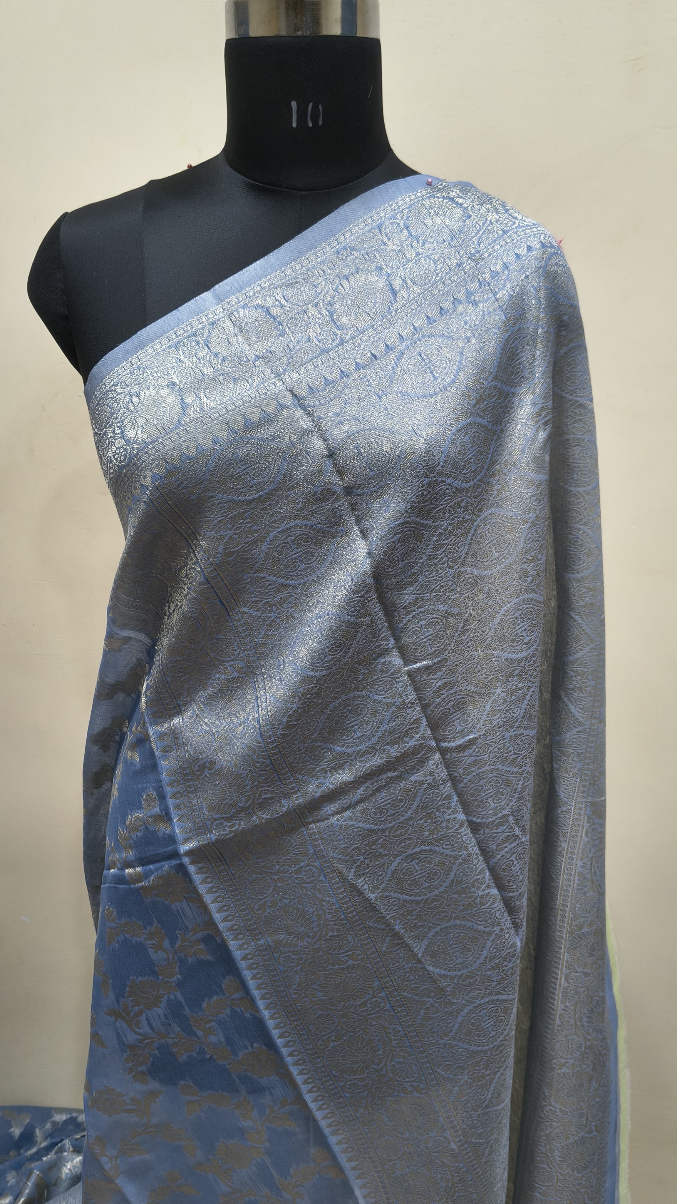 Powder Blue Banarsi Cotton Silk Saree