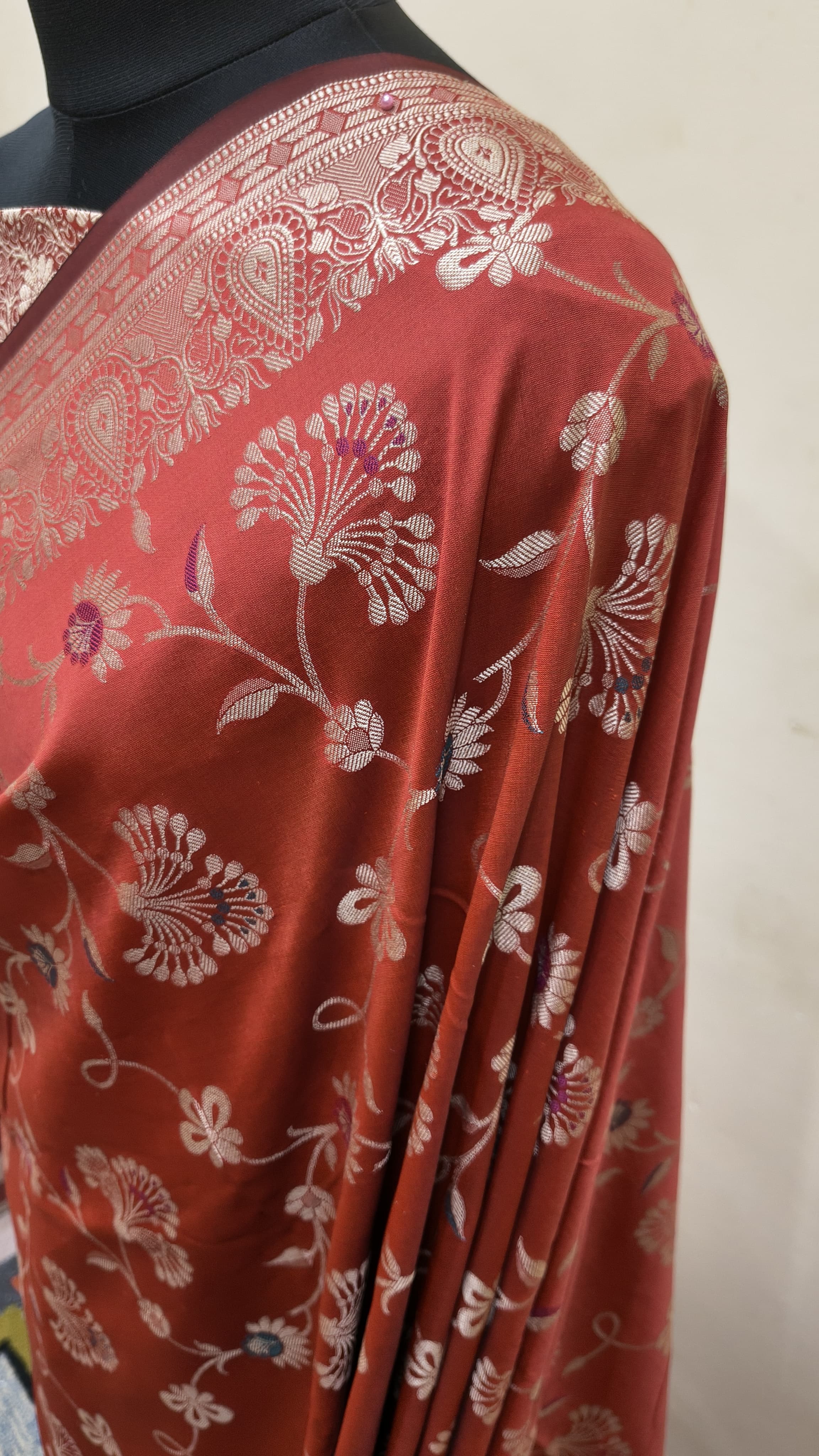 Rust Red Banarasi Saree Banarasi Resham Silk