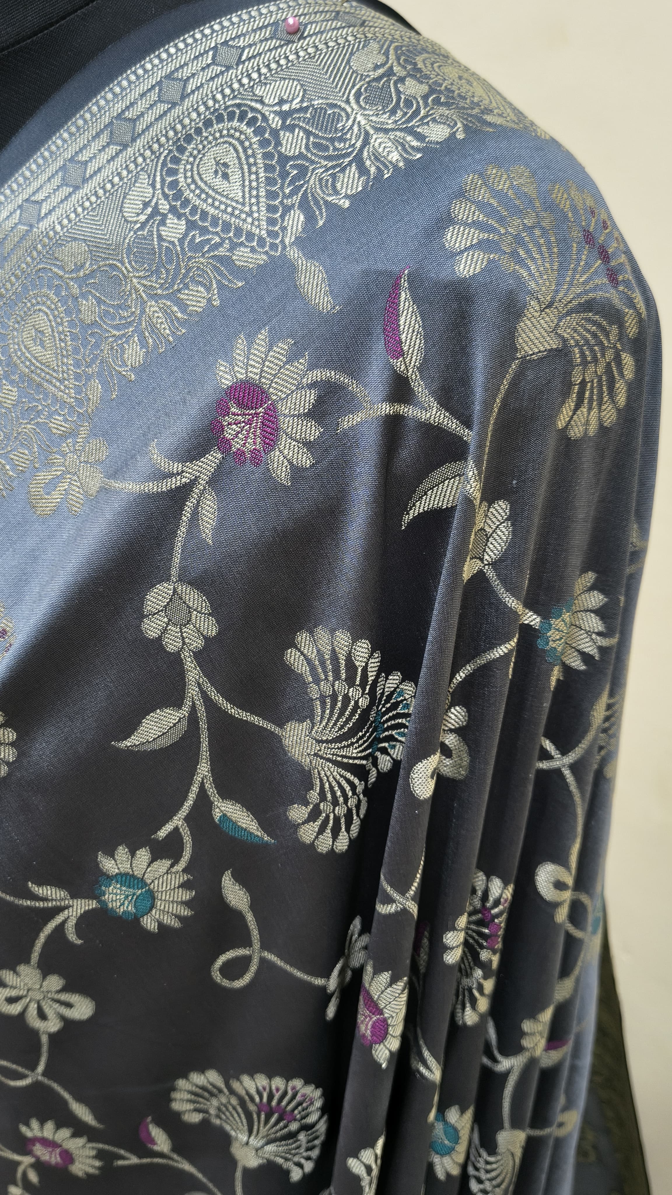 Charcoal Grey Banarasi Saree Banarasi Resham Silk