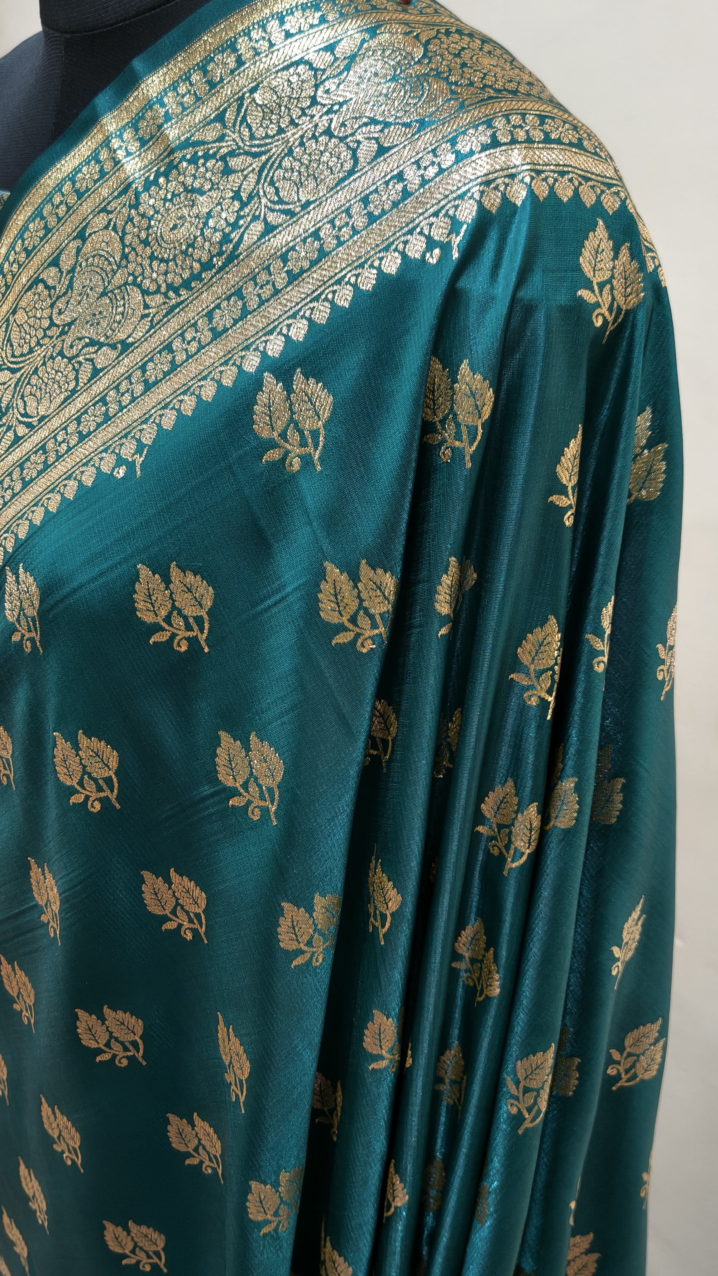 Teal Green Banarasi Satin Silk