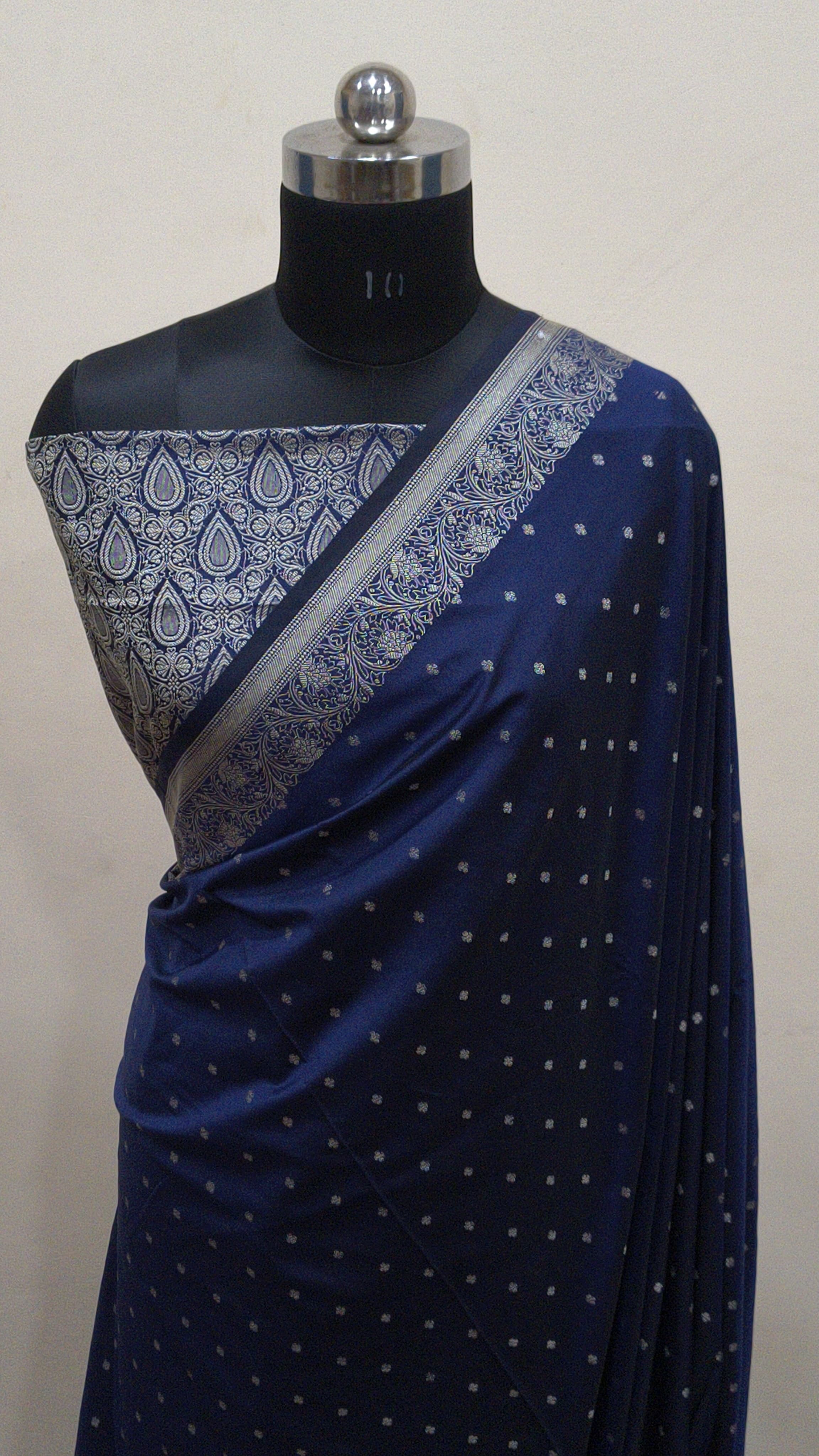 Navy Blue Banarasi Saree Banarasi Resham Silk