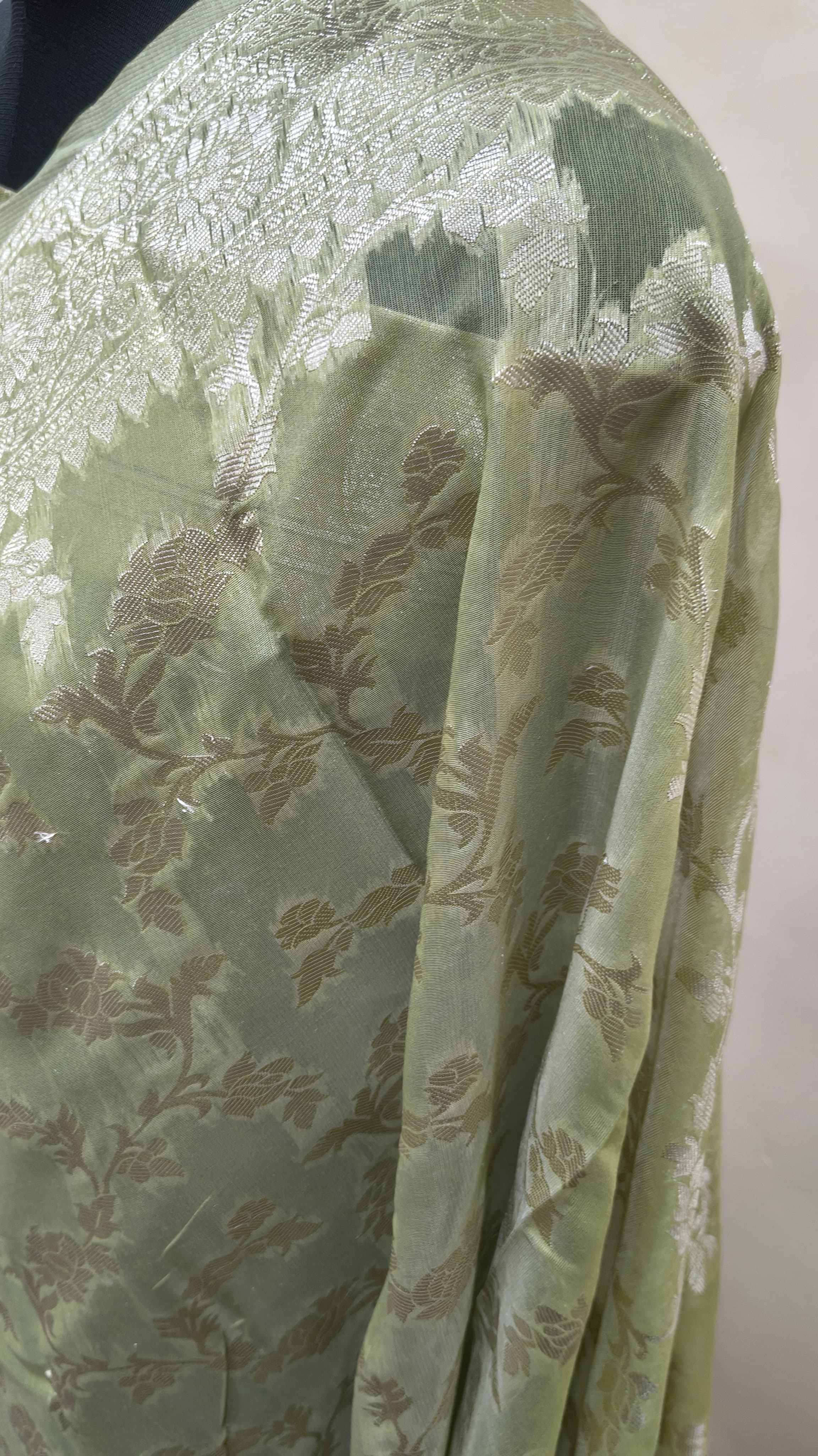 Sage Green Banarasi Cotton Silk Saree