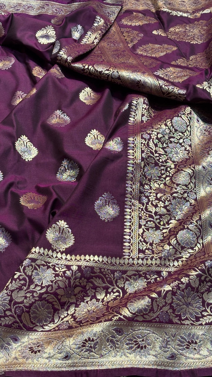 Wine Banarasi premium katan silk saree