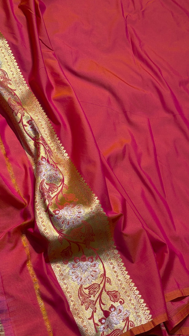 Apple Red Banarasi premium katan silk saree