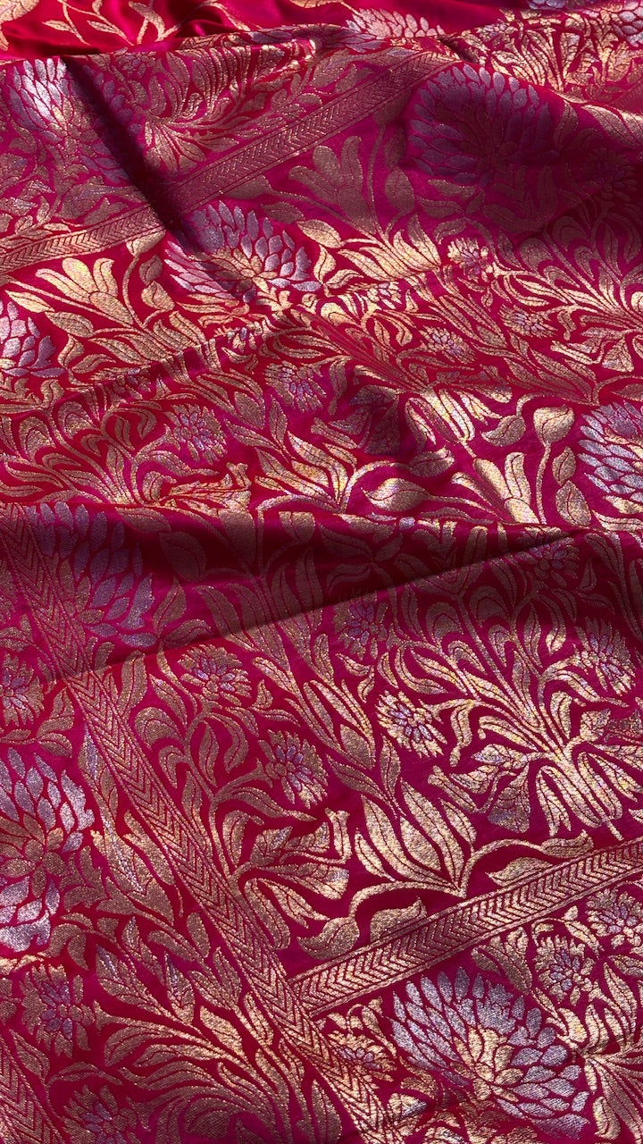 Apple Red Banarasi premium katan silk saree