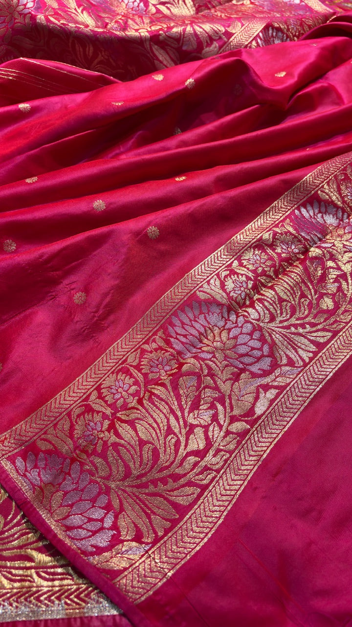 Apple Red Banarasi premium katan silk saree
