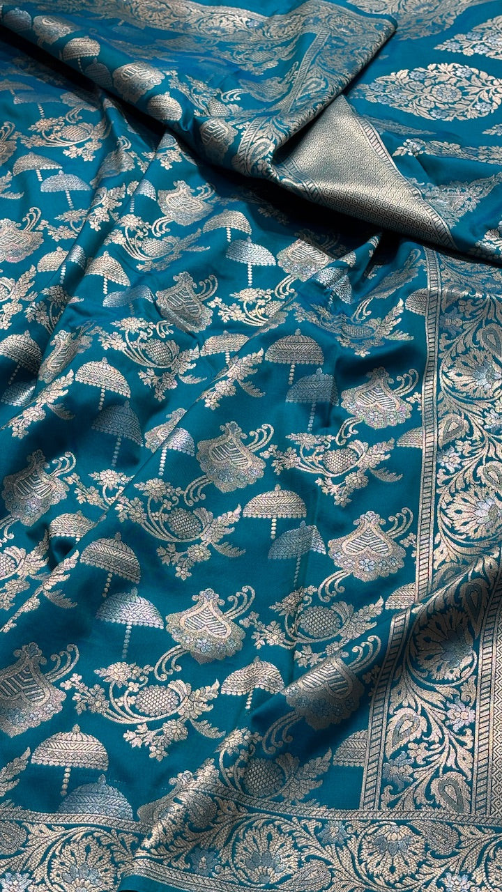 Teal Blue Banarasi premium katan silk saree
