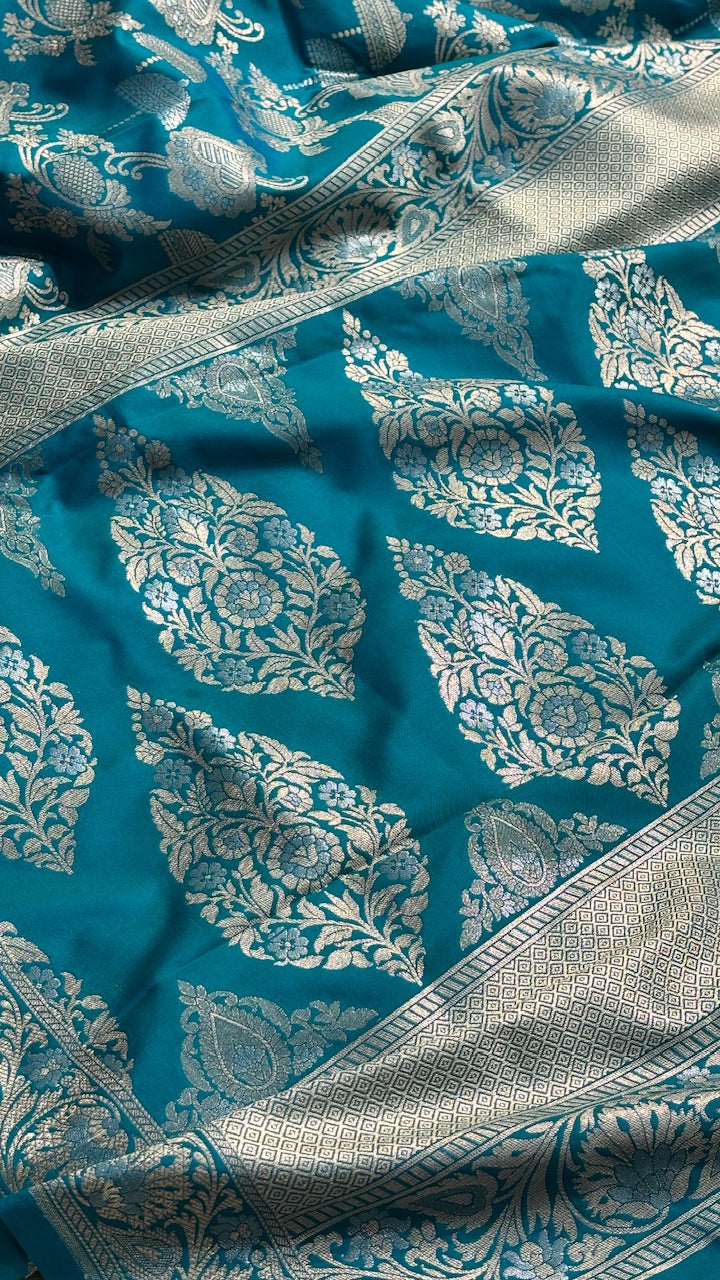 Teal Blue Banarasi premium katan silk saree