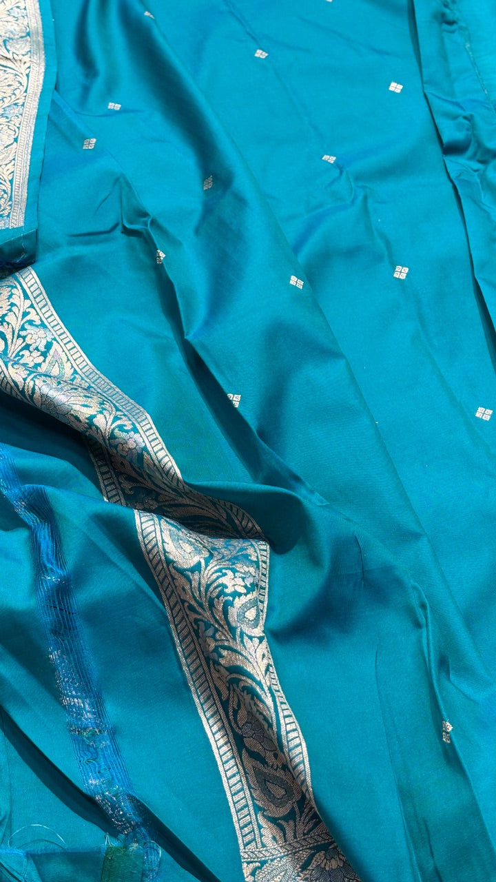 Teal Blue Banarasi premium katan silk saree