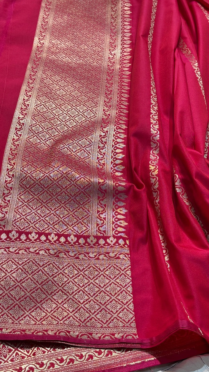 Apple Red Banarasi premium katan silk saree