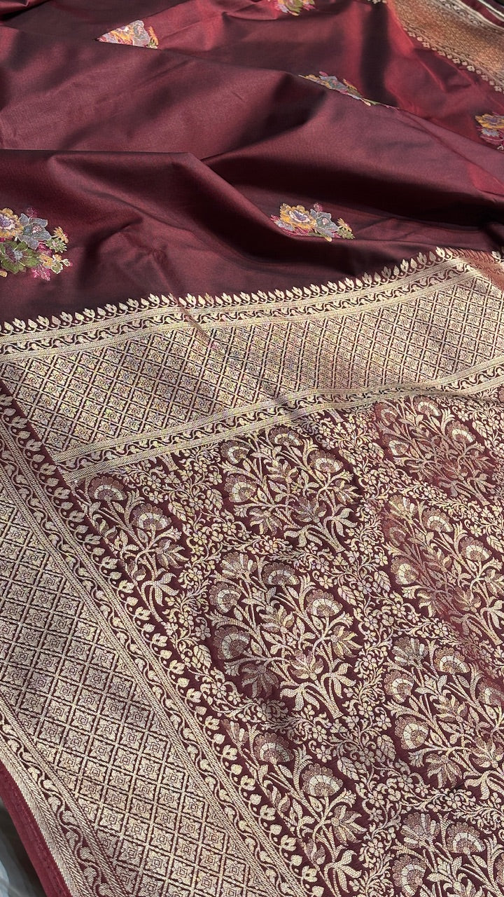 Coffee Brown Banarasi premium katan silk saree
