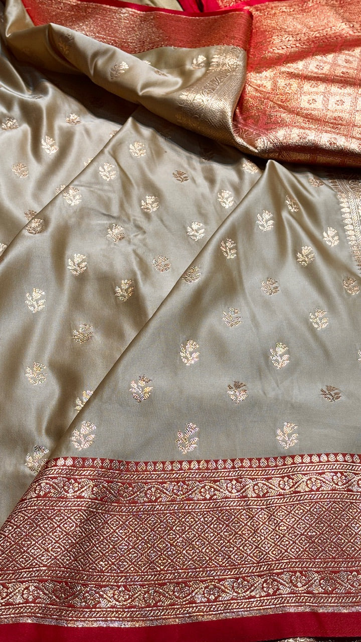 Champagne Beige Banarasi Satin katan Silk