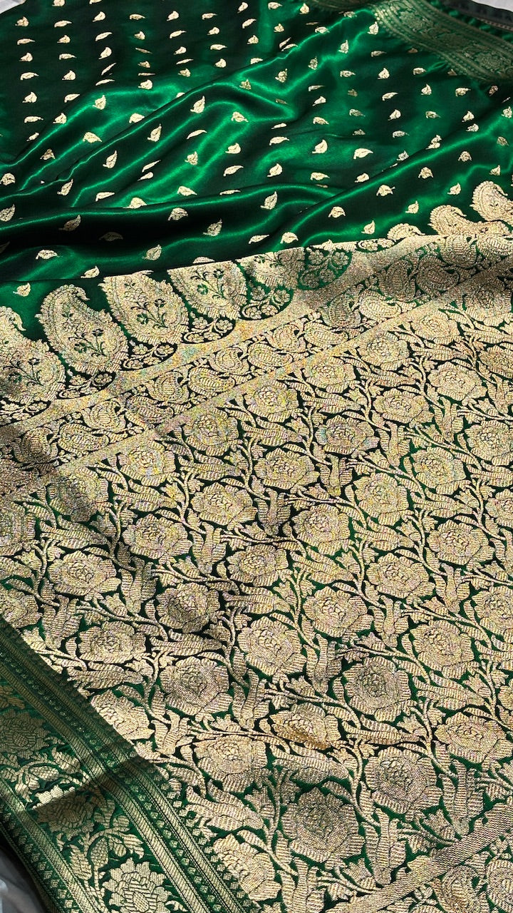 Bottle Green Banarasi Satin Silk