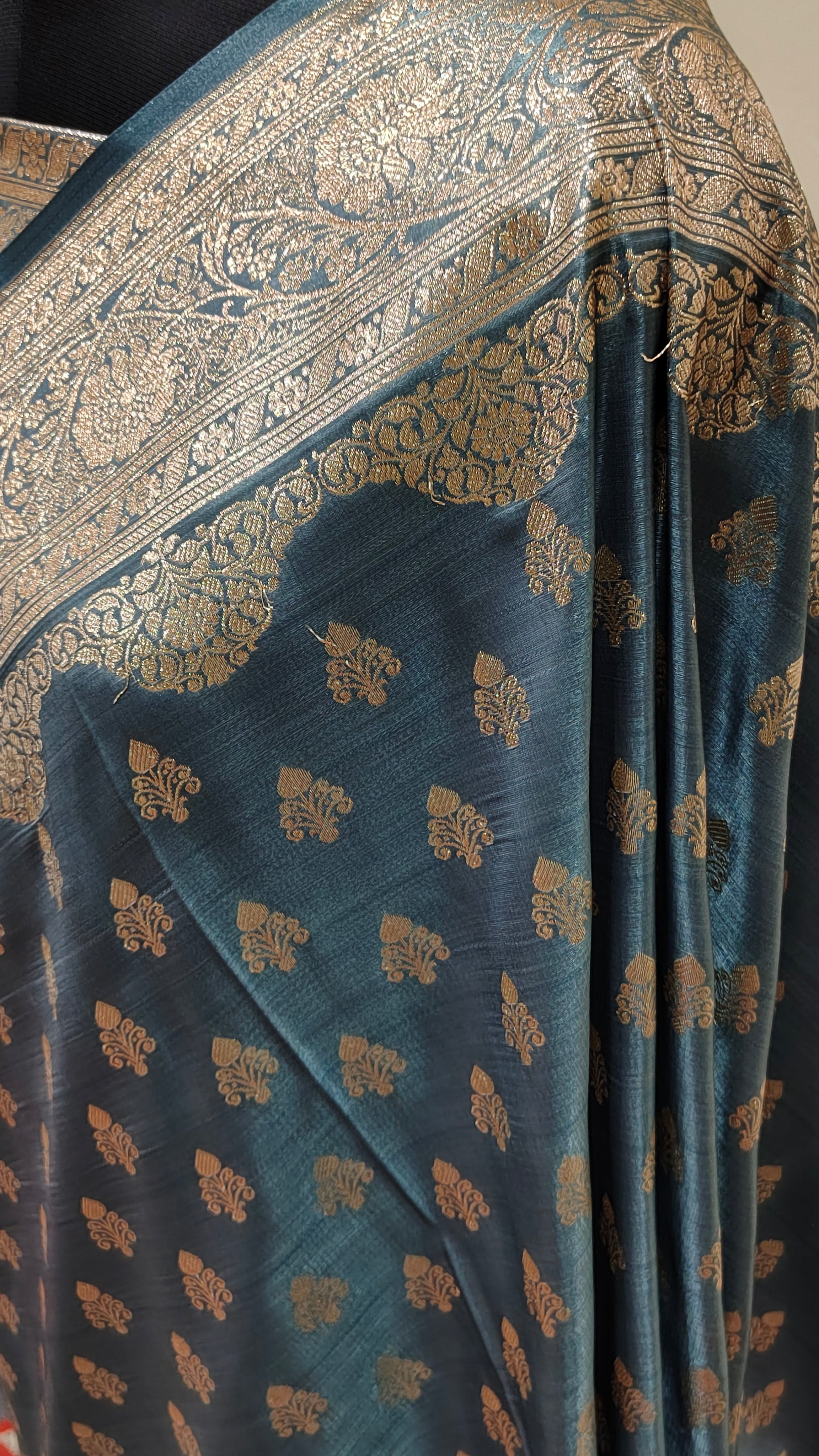 Teal Blue Banarasi Satin Silk