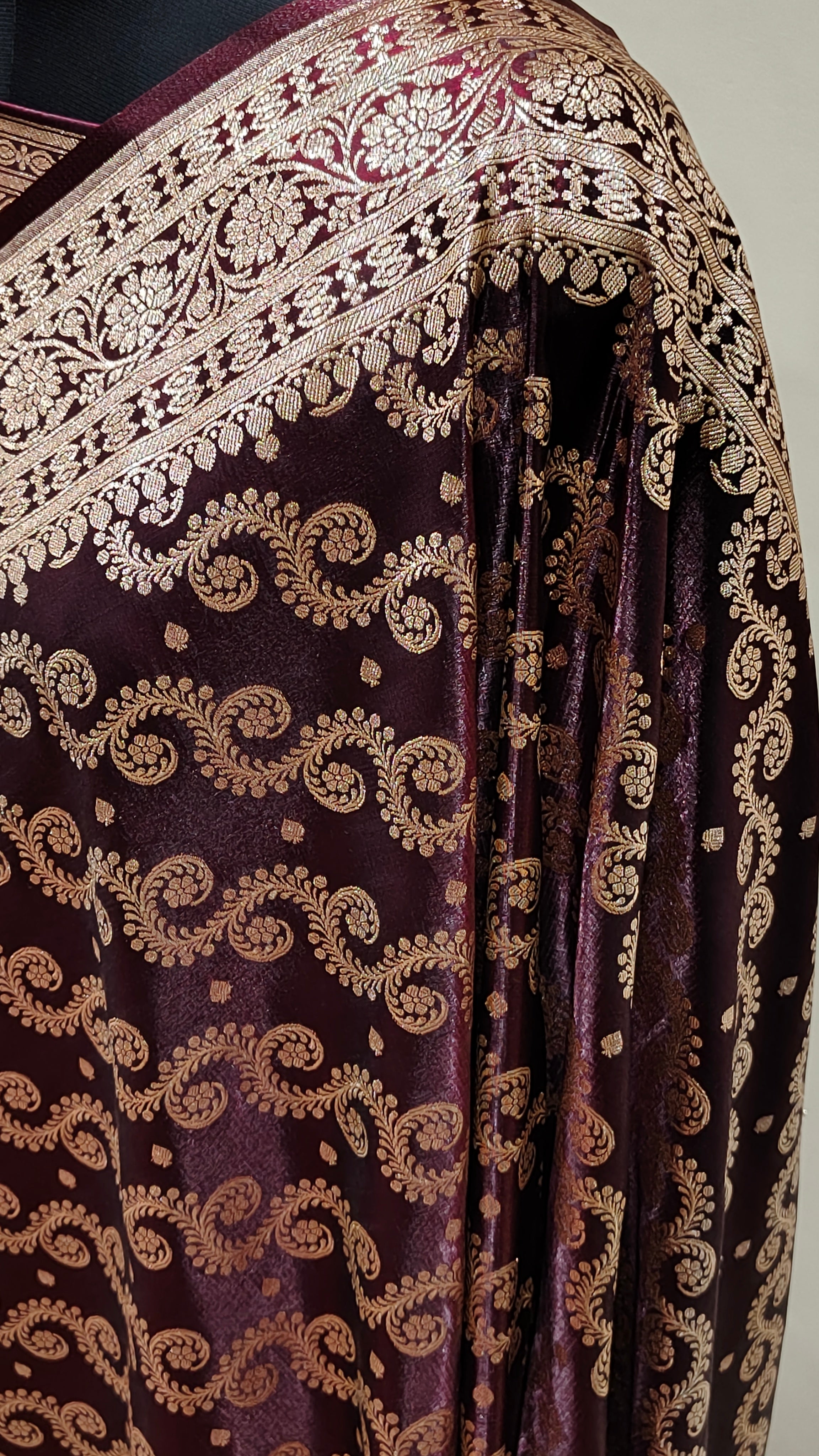 Wine Banarasi Satin Silk