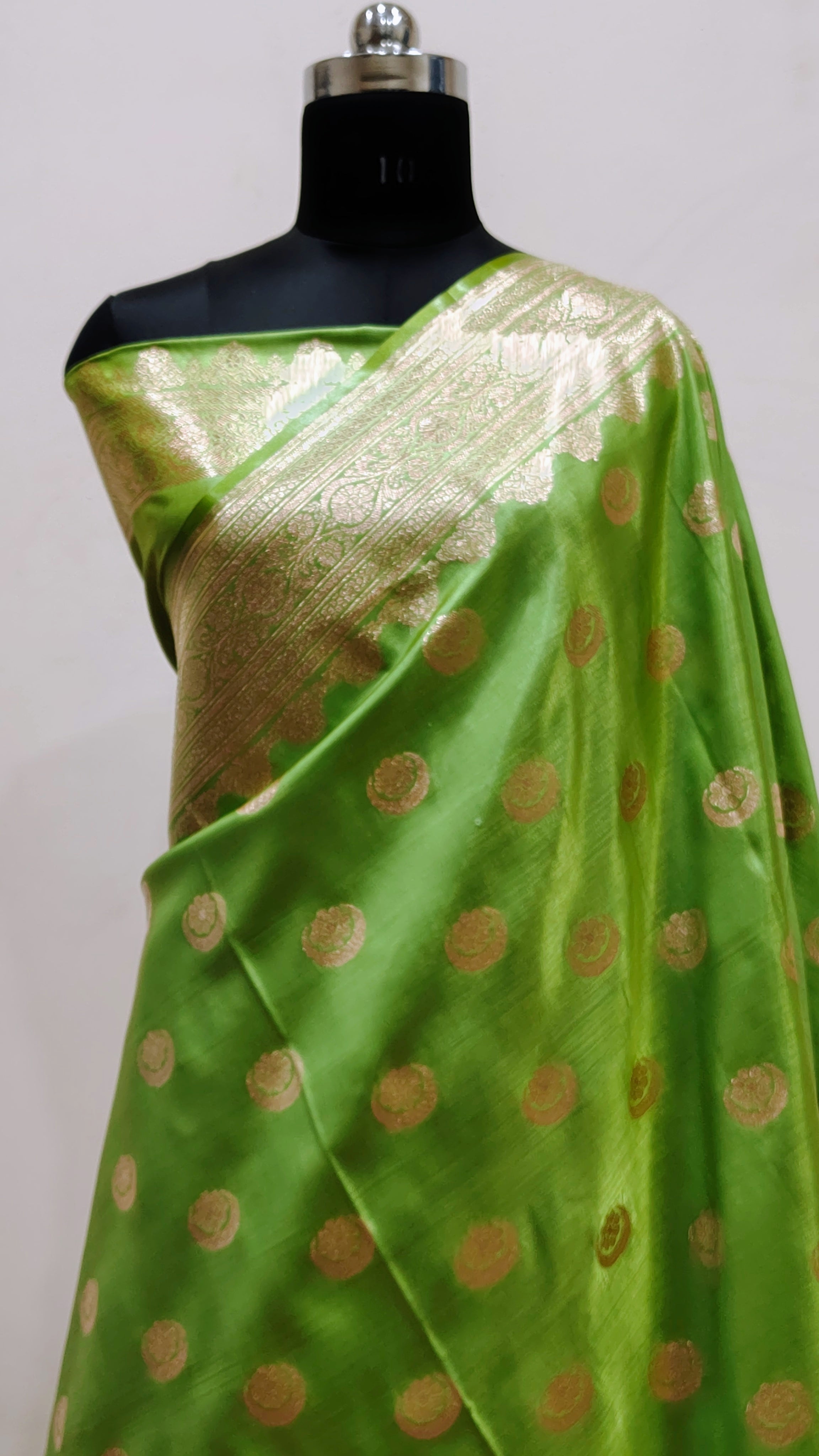 Leaf Green Banarasi Satin Silk