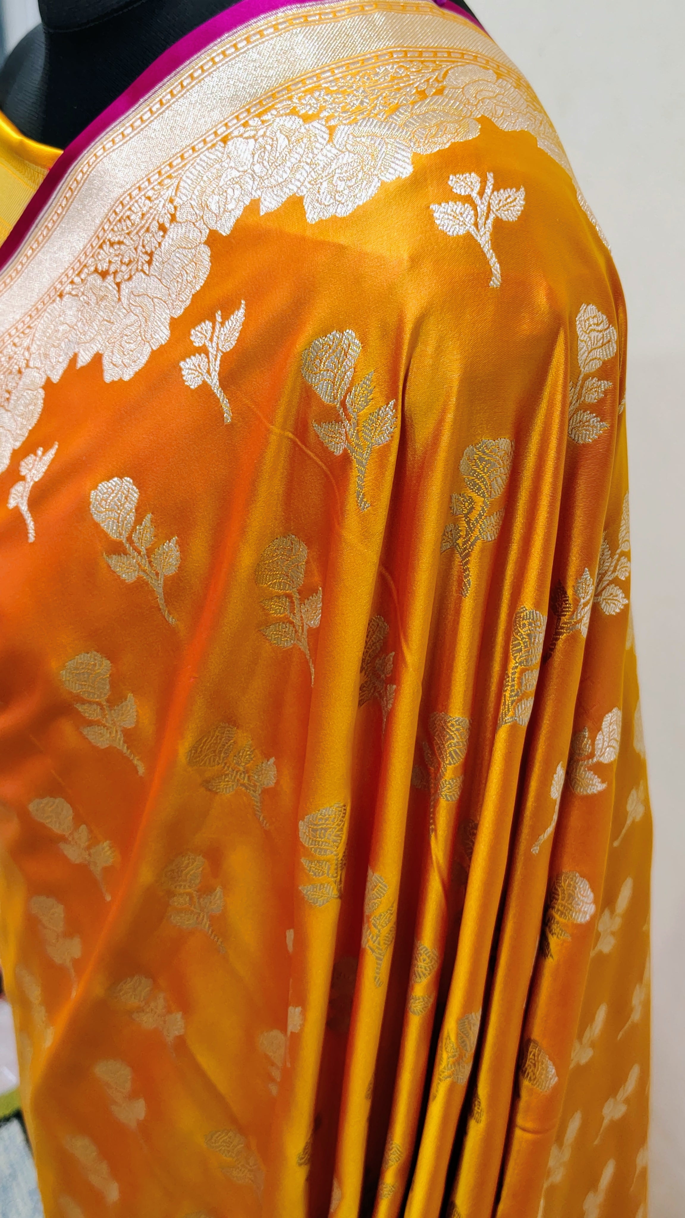 Rust Orange Banarasi Mashru Katan Silk Saree