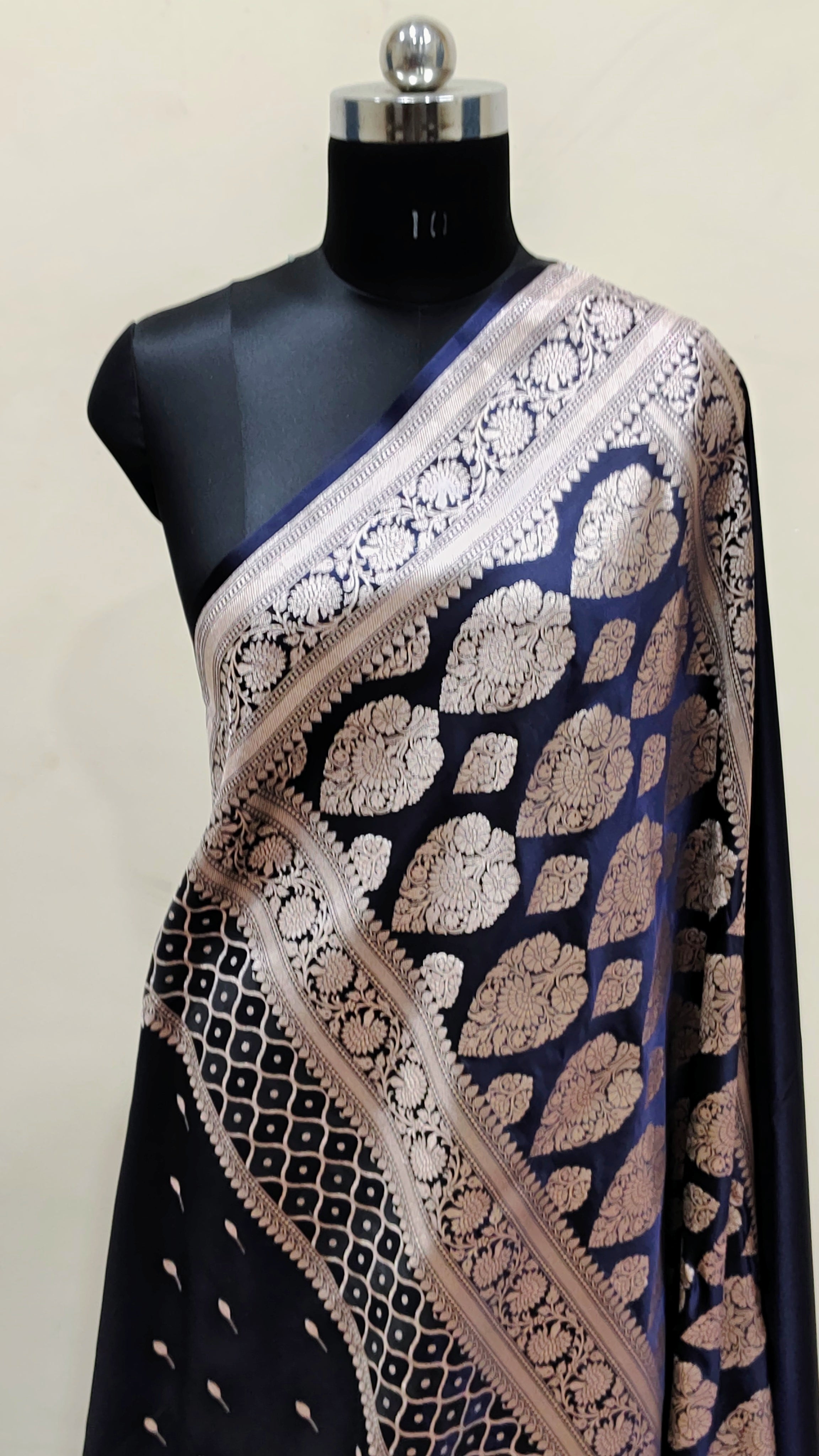 Midnight Blue Banarasi Mashru Katan Silk Saree