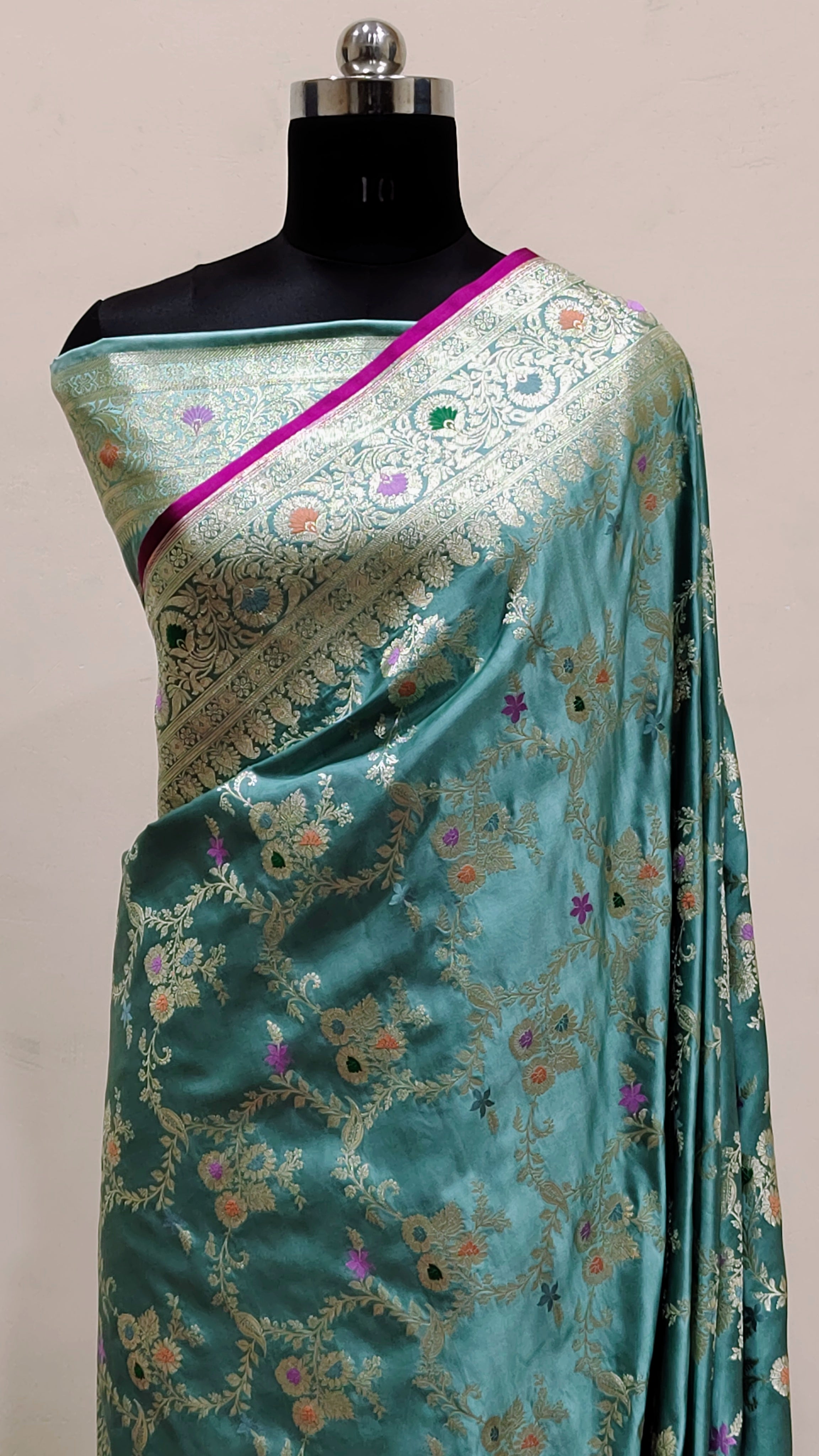 Teal Green Banarasi Mashru Katan Silk Saree