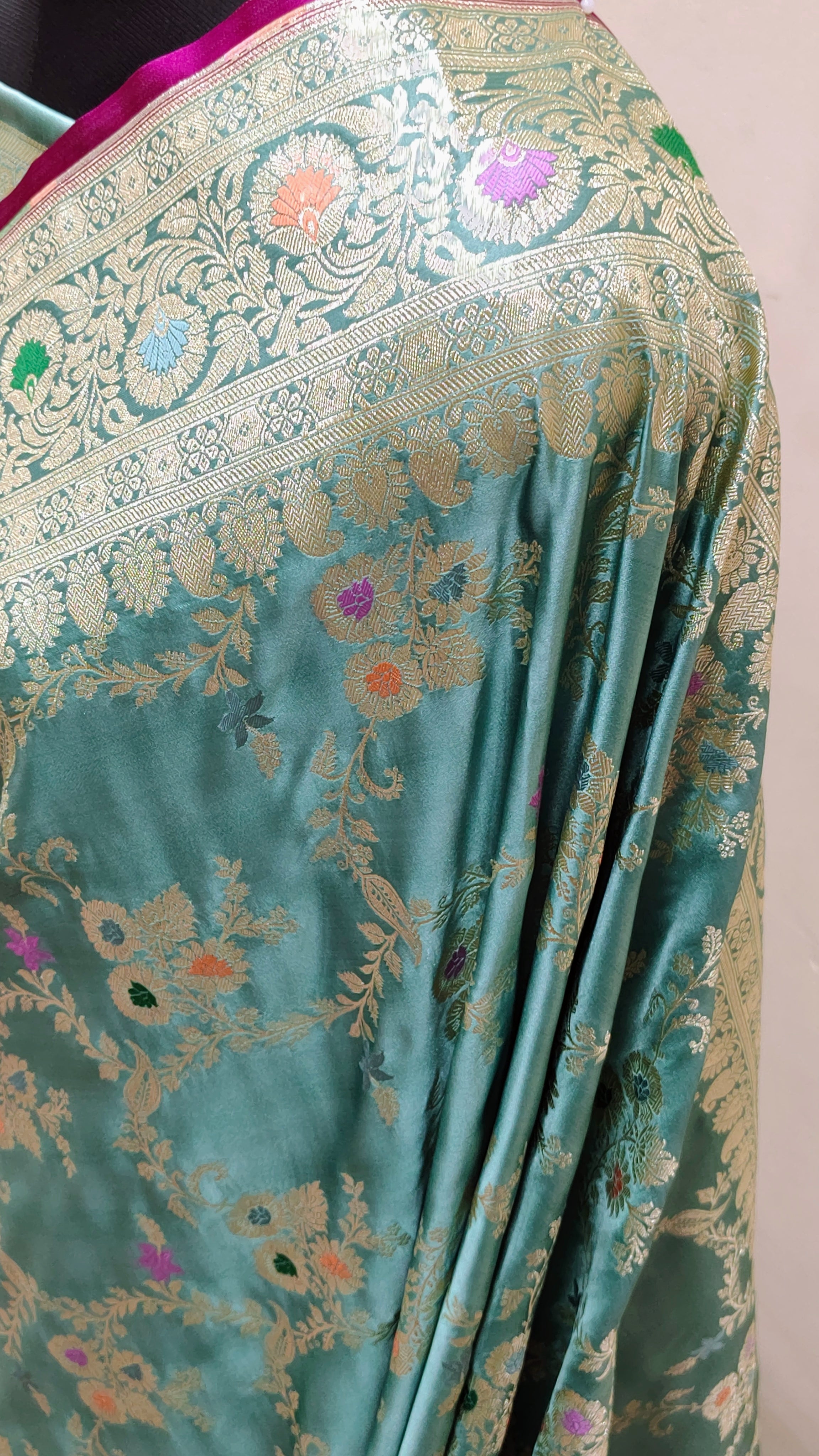 Teal Green Banarasi Mashru Katan Silk Saree